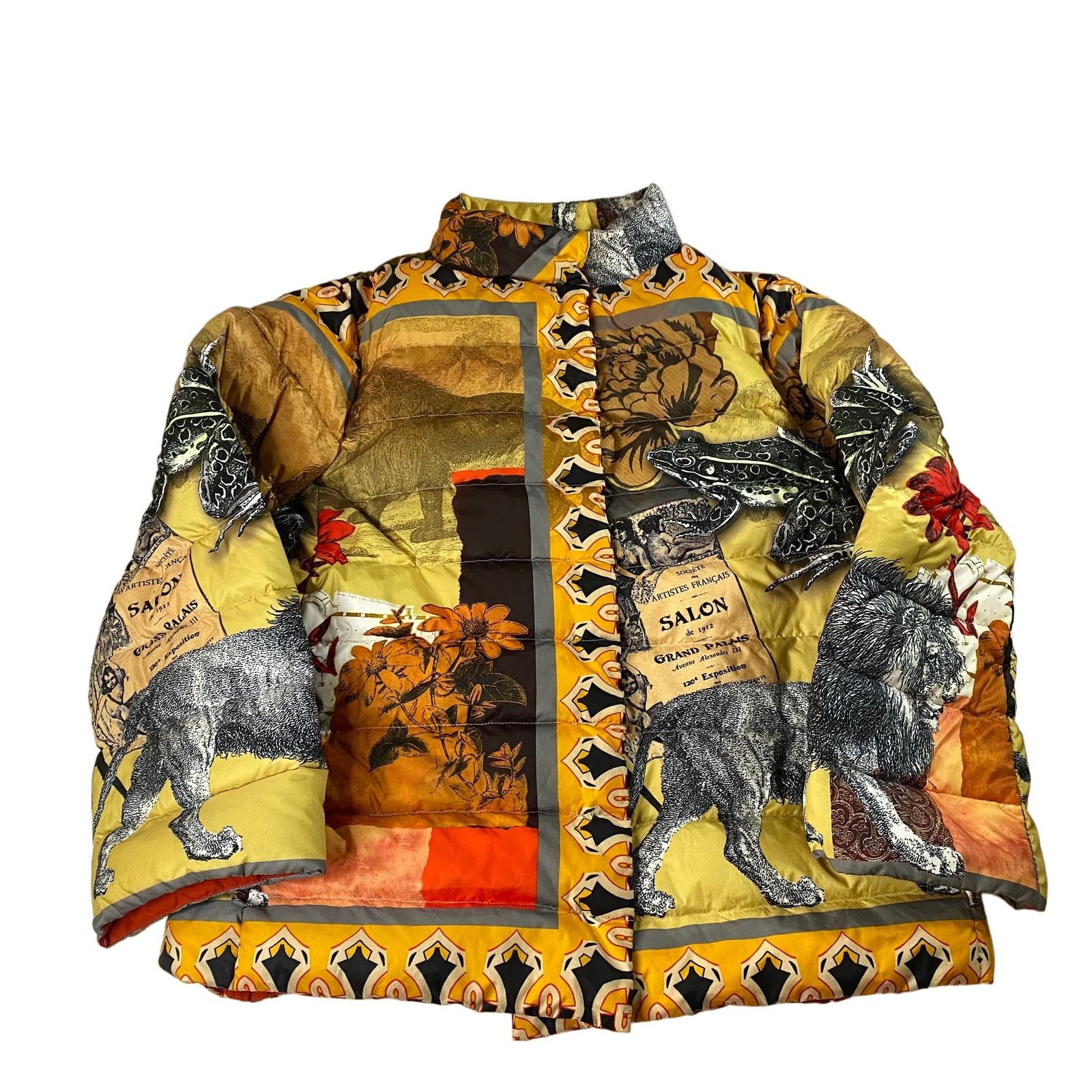 Image of Etro Printed Down Made In Italy Jacket Women's Small in Yellow