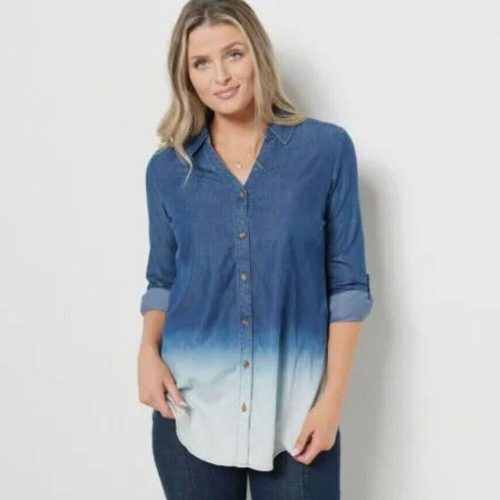 Other NWT New Susan Graver Denim Ombre Long Sleeve Shirt Size XXS Size XXS / US 00 / IT 34 - 1 Thumbnail