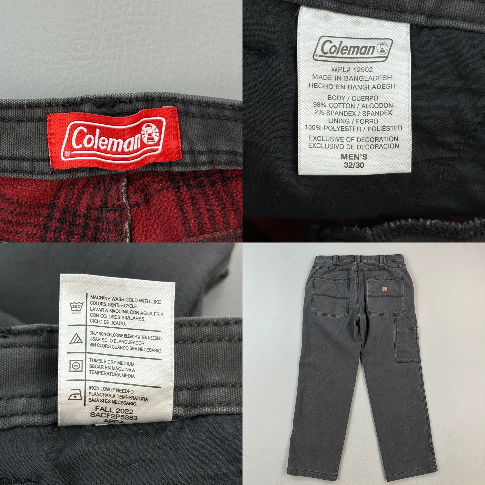 Vintage Coleman Pants Mens 32x30 32x29 Gray Plaid Fleece Lined Utility Carpenter Stretch Pants Size US 32 / EU 48 - 8 Thumbnail