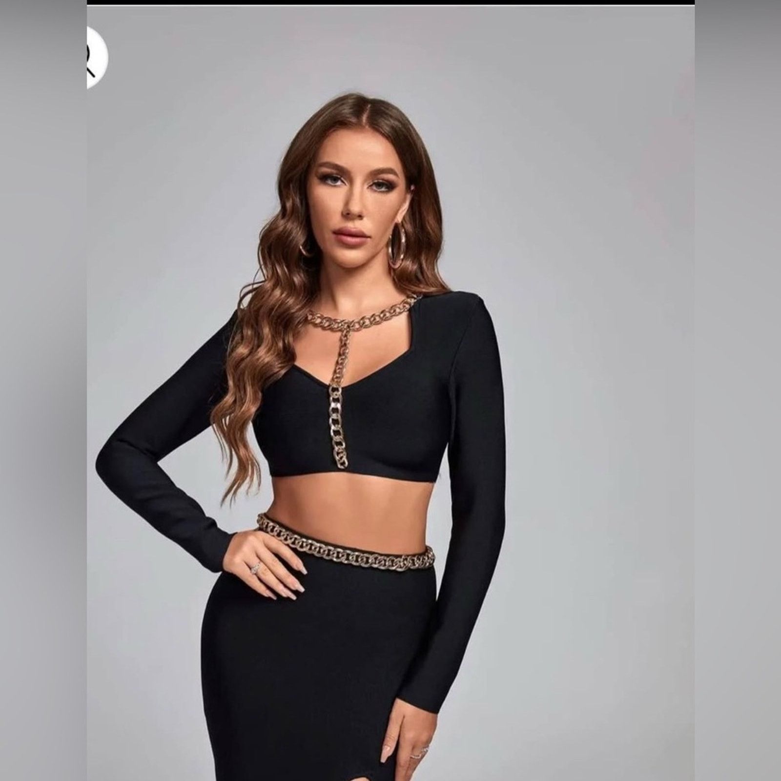 Other Elegant Black Chain-Detail Crop Top and a skirt size M Size M / US 6-8 / IT 42-44 - 1 Thumbnail