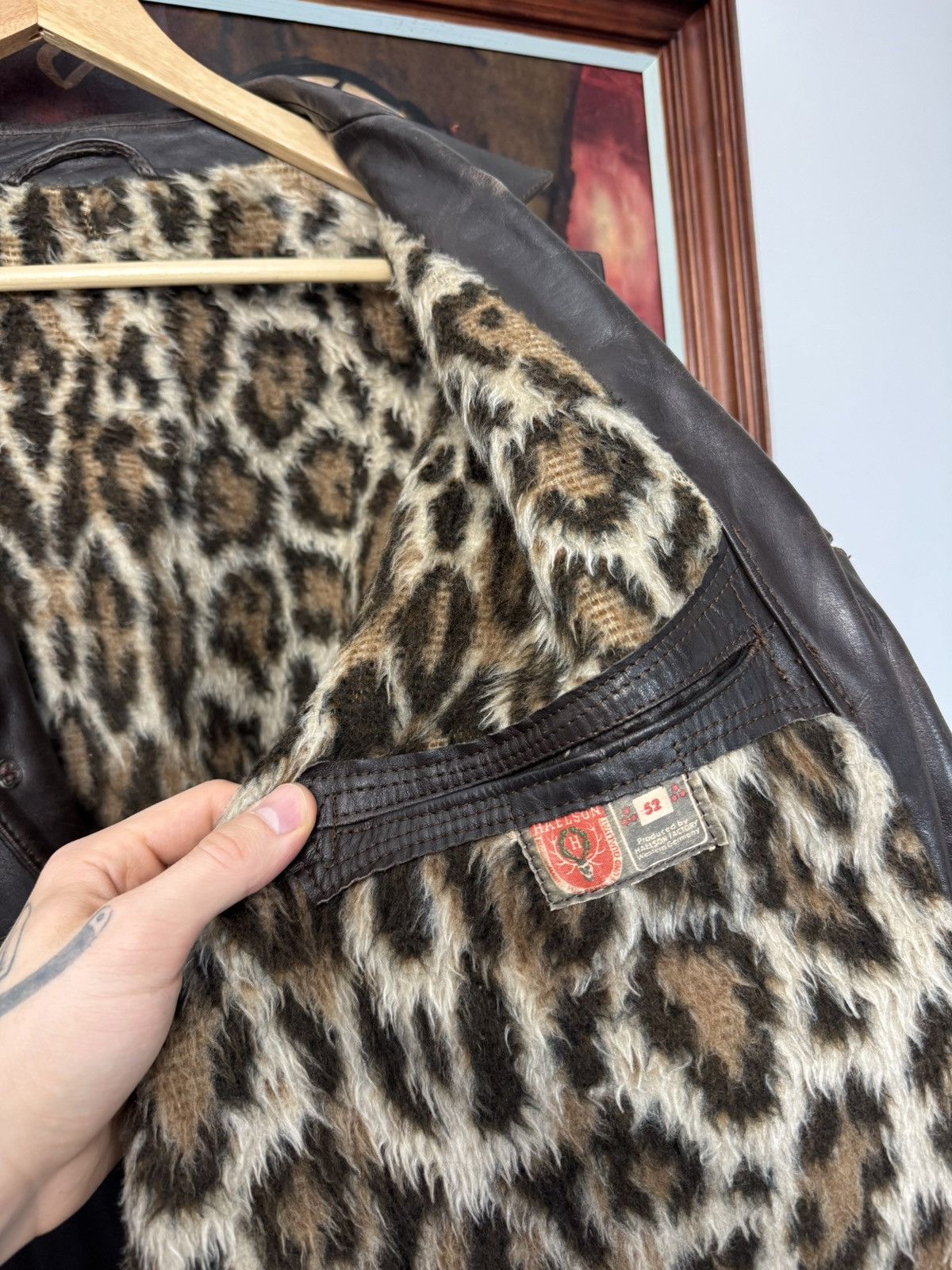 High Quality Leather Jacket Vintage 90s Washed Leopard Punk