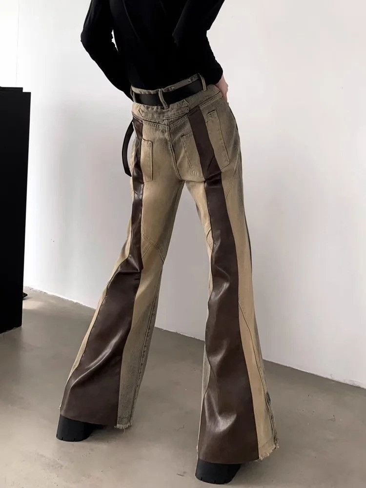 Vintage 2000S Leather Patchwork Jeans Size US 32 / EU 48 - 2 Thumbnail