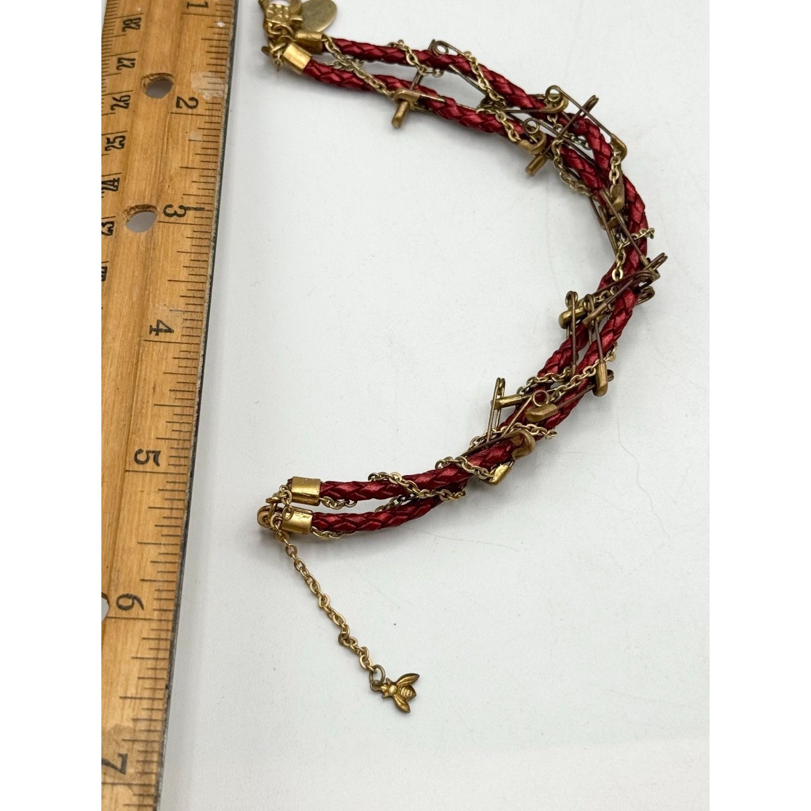 Vintage Vintage red leather braided safety pin bracelet Size ONE SIZE - 4 Thumbnail