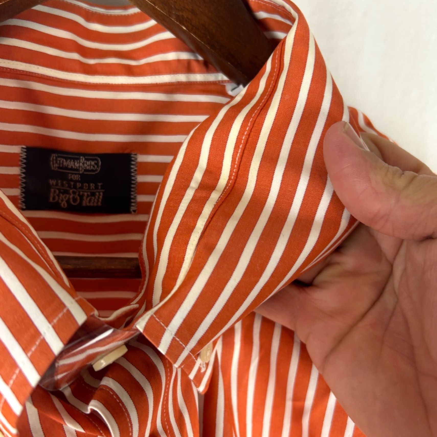 Vintage Gitman Bros Button-Down Shirt Mens 3XT Orange White Striped Big & Tall USA Made Size US XXL / EU 58 / 5 - 6 Thumbnail