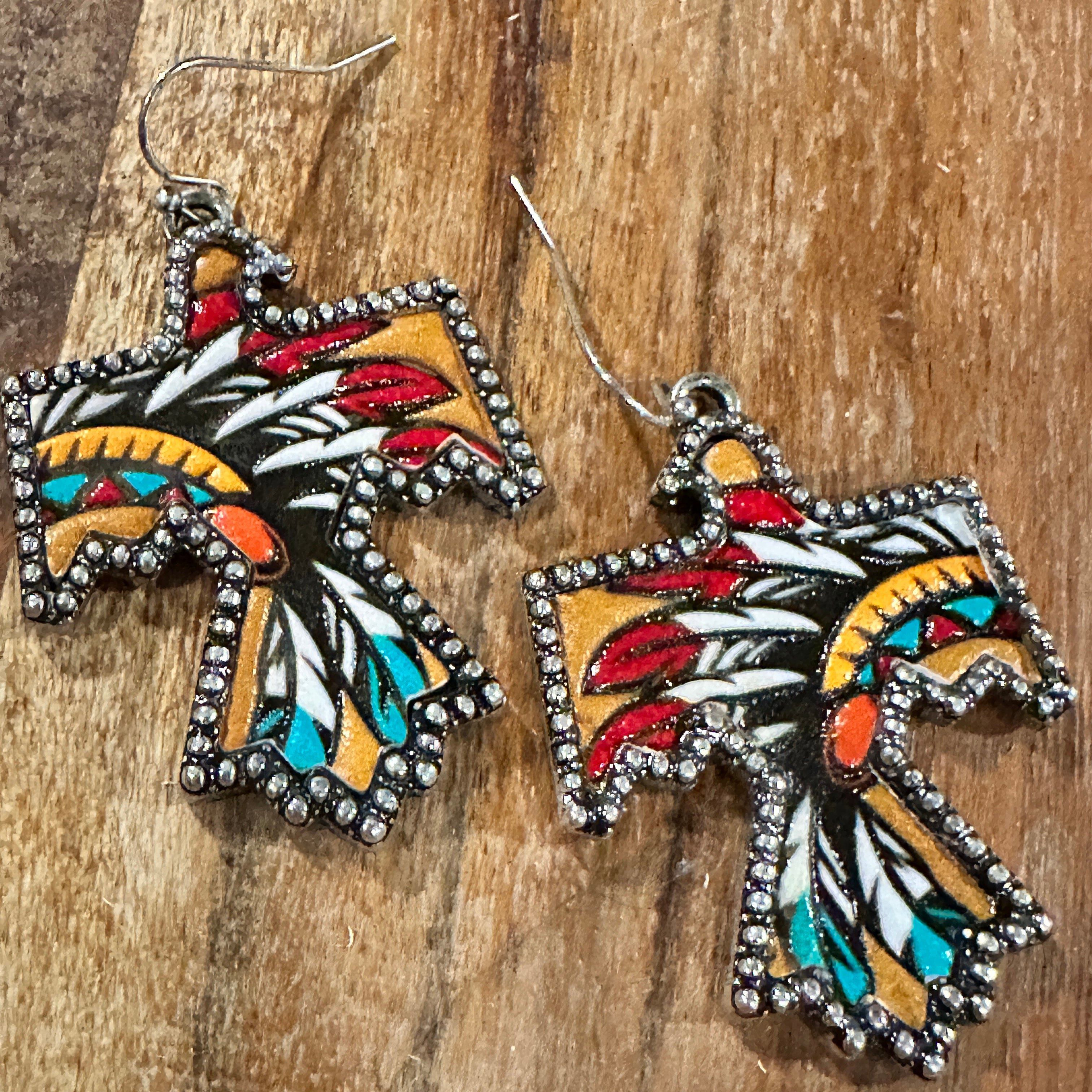 Other Boho Thunderbird Metal Earrings with Tooled Leather Chieftai Size ONE SIZE - 9 Thumbnail