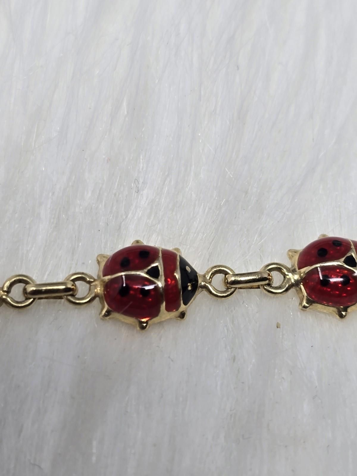 Pantofola d'Oro 14k Gold Bel Oro Italy Enamel Ladybug Bracelet 7" Heavy 3d Size ONE SIZE - 3 Thumbnail