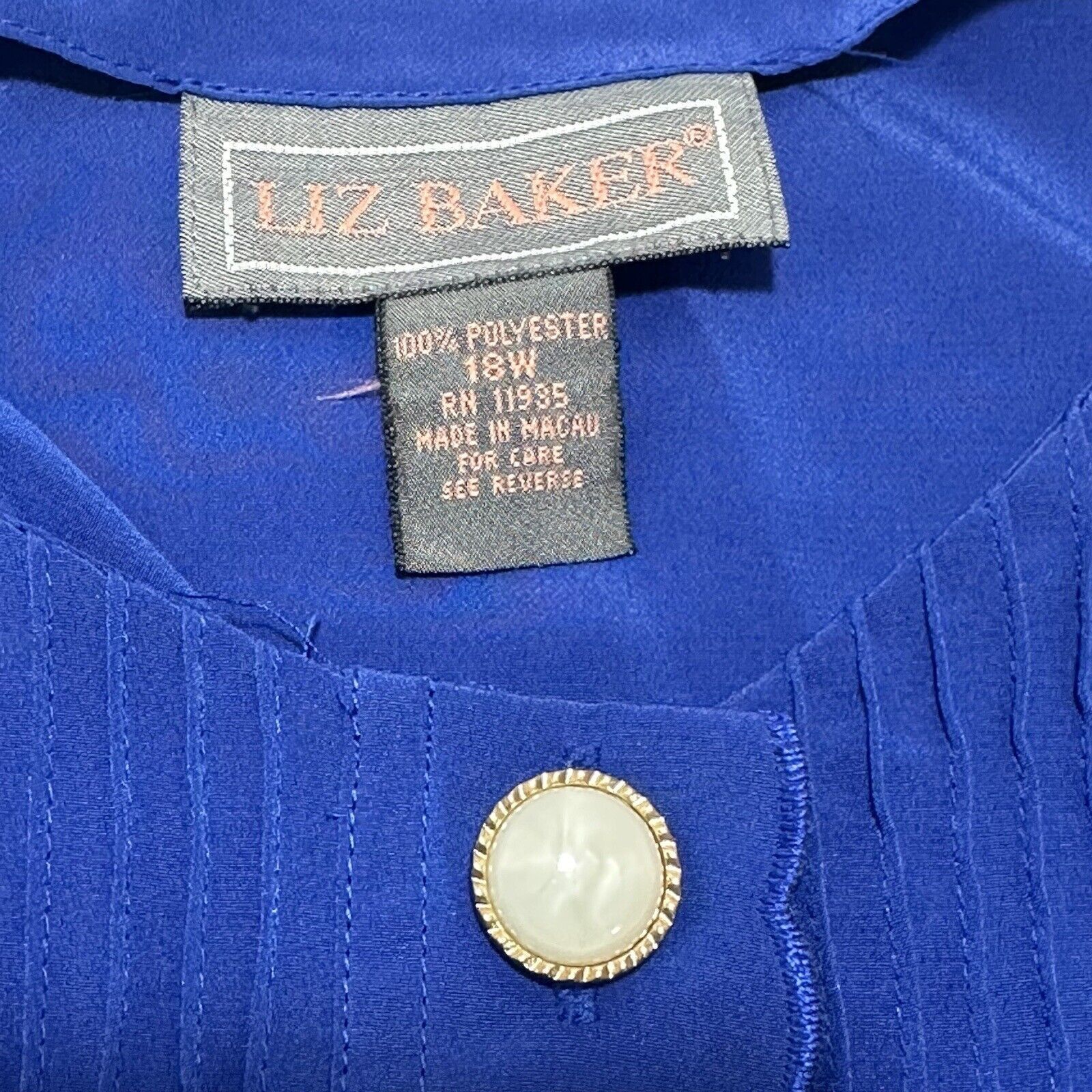 Other Liz Baker 18W Lightweight Button Down Blouse Royal Blue Size XXL / US 16-18 / IT 52-54 - 3 Thumbnail