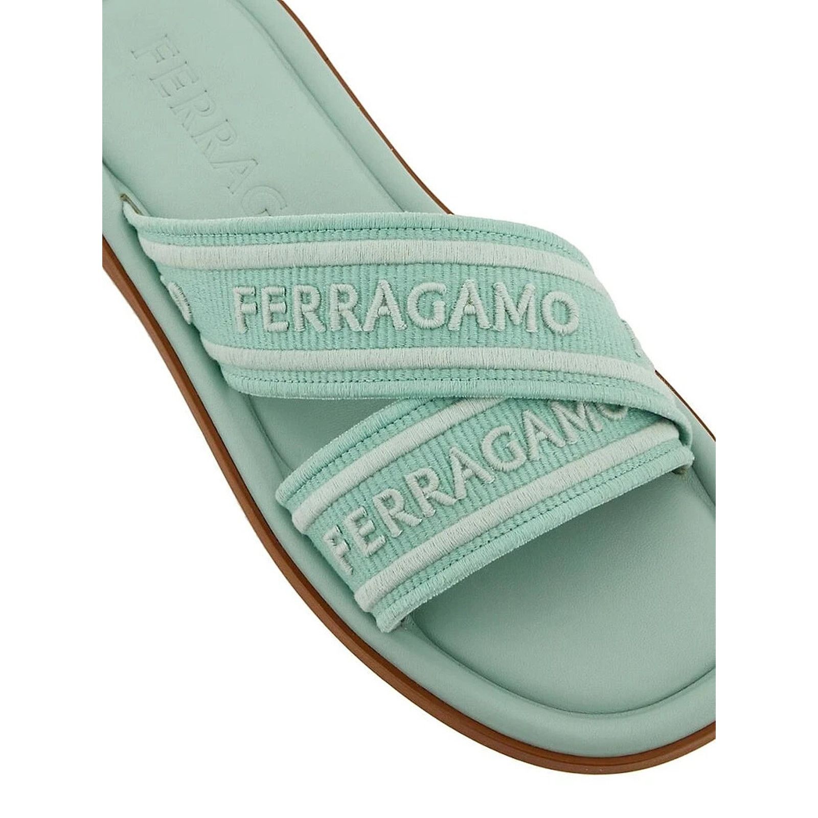 Salvatore Ferragamo FERRAGAMO LAURENE LIGHT GREEN LOGO FLATS SANDALS SLIDES 9 C Size US 9 / IT 39 - 7 Thumbnail