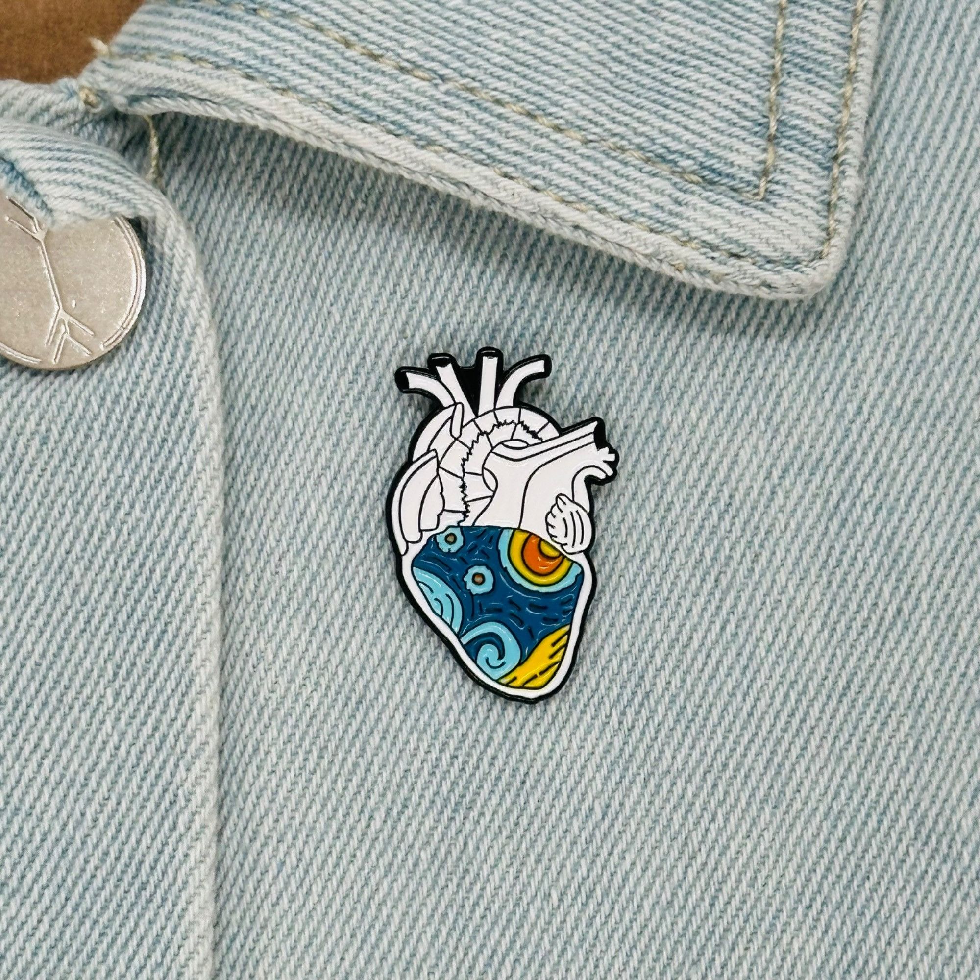 Other ✨Gift Van Gogh Starry Sky Anatomical Heart Enamel Pin Organ Size ONE SIZE - 1 Thumbnail