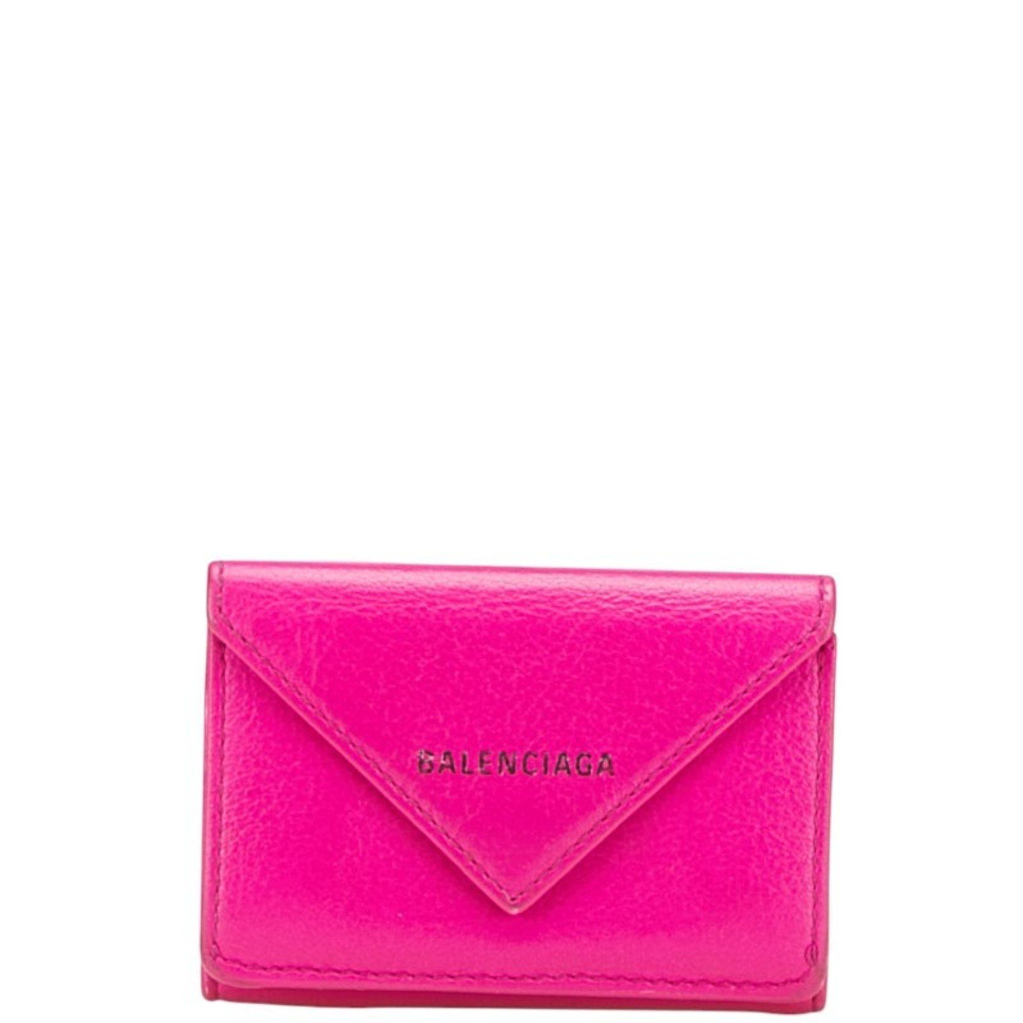 Balenciaga Paper Mini Wallet Tri-fold Compact 391446 Pink Leather Women's BALENCIAGA