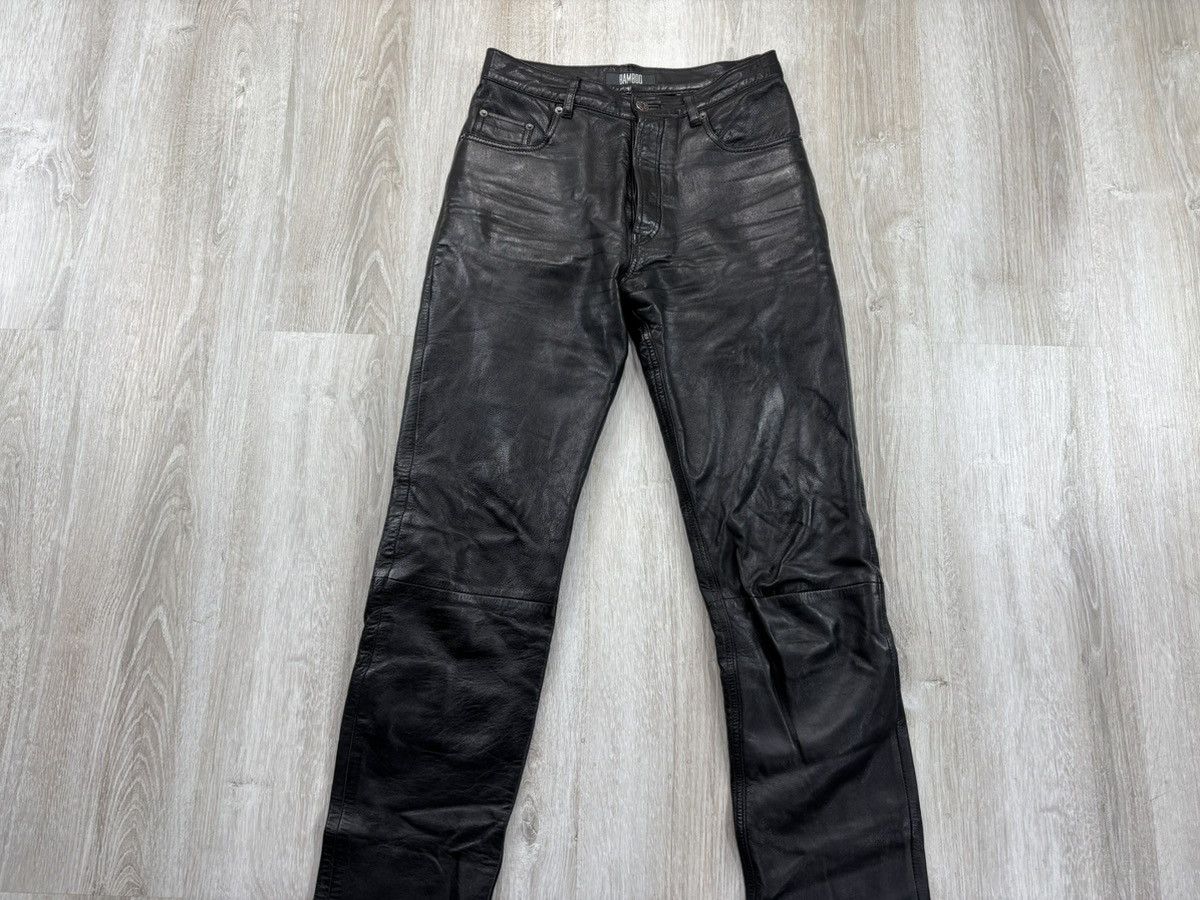 Leather × Vintage Womens biker motorcycle leather pants Bamboo Size 30 Size 24" / US 00 / IT 34 - 2 Thumbnail
