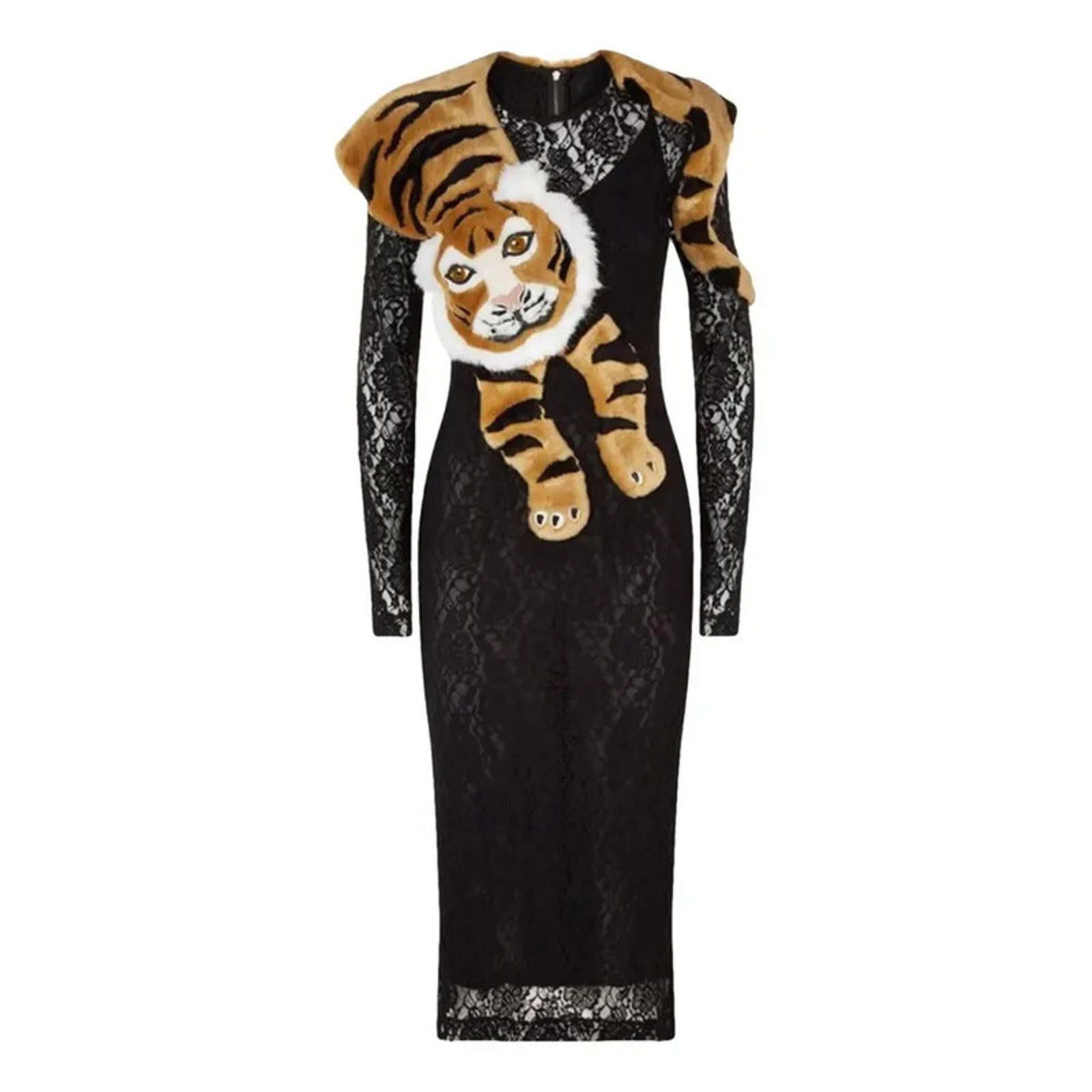 Dolce & Gabbana Dolce & Gabbana Faux Fur Tiger Black Lace Dress 40 uk 8 Size S / US 4 / IT 40 - 3 Thumbnail