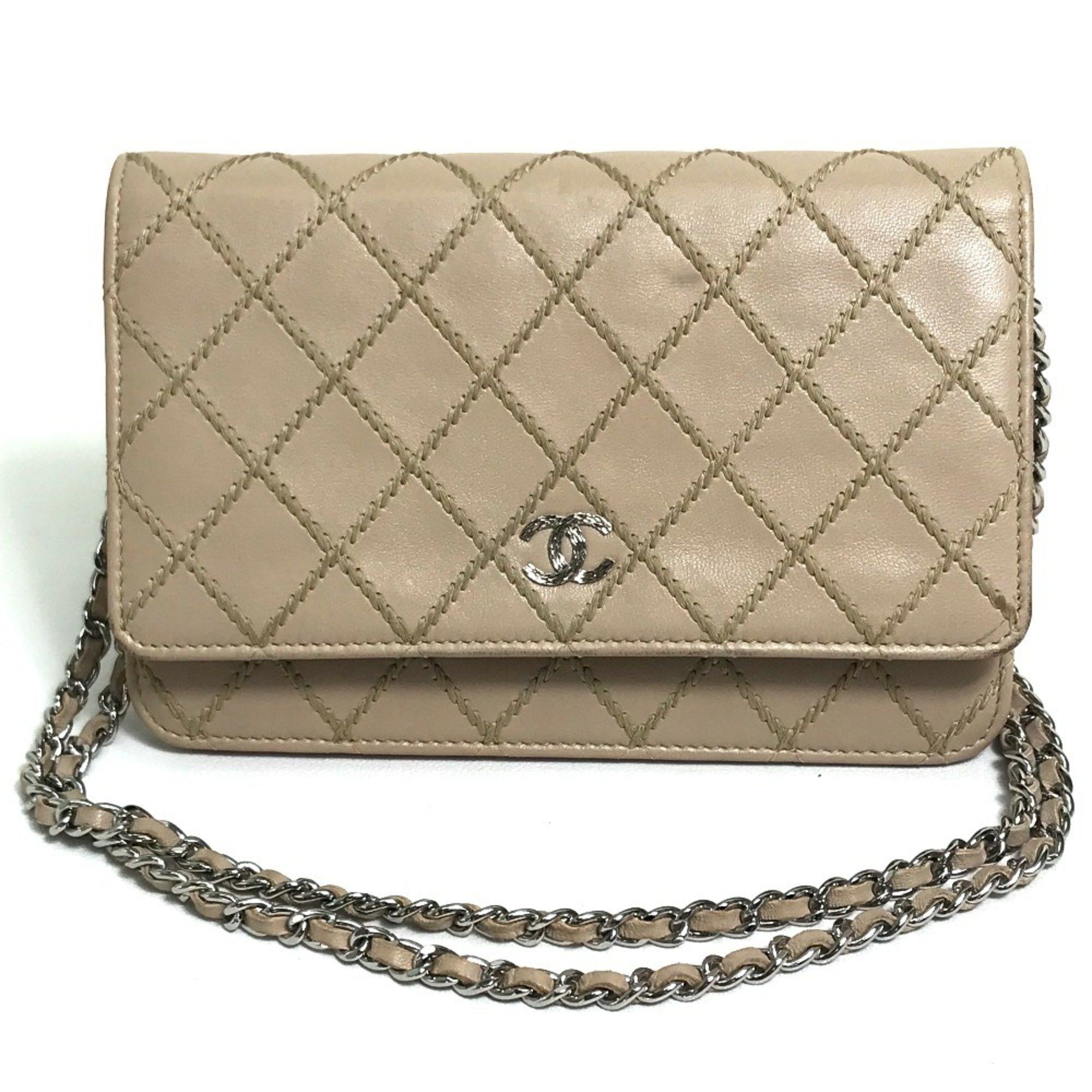 Chanel CHANEL CC Coco Mark Matelasse Design Chain Wallet Shoulder Bag Long Women's Lambskin Beige Size ONE SIZE - 1 Thumbnail