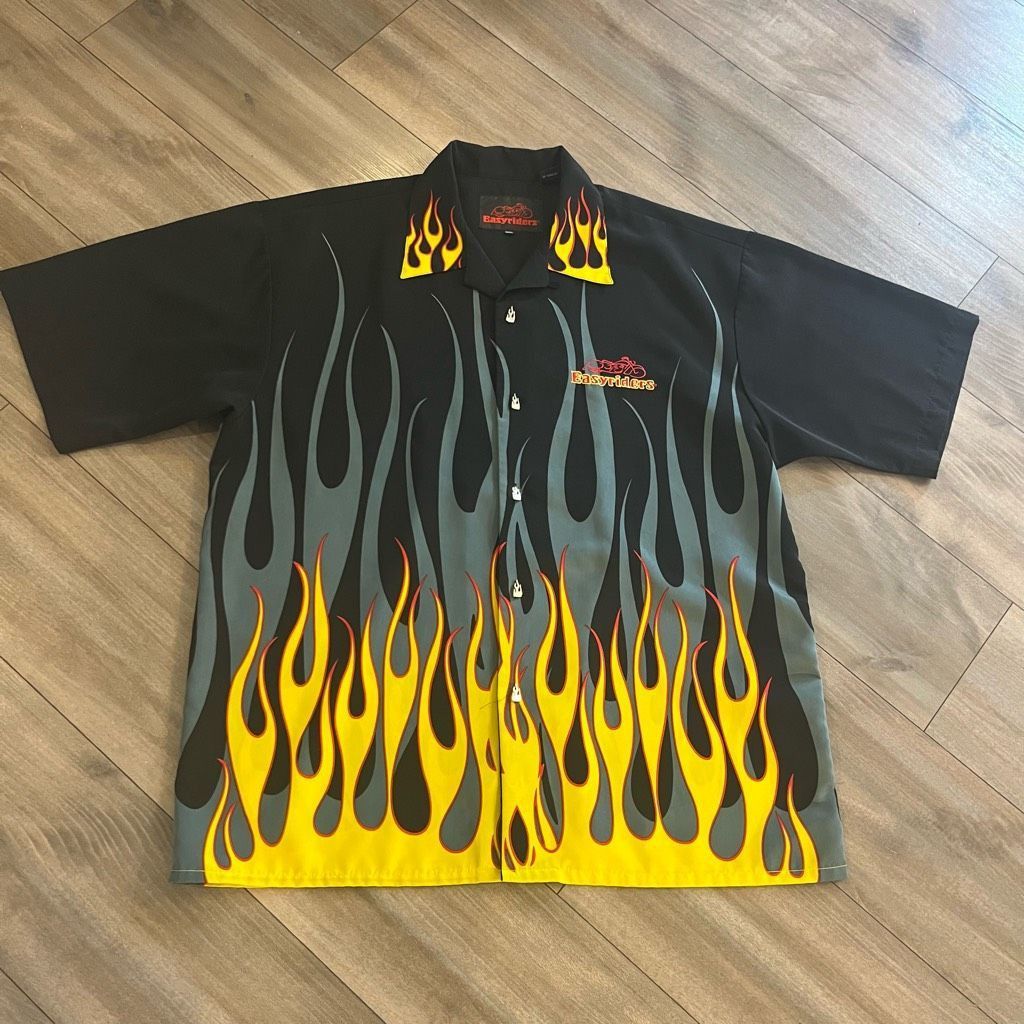 Harley Davidson Easy Riders Yellow Flames Black Gray Red Button Down Men 2XL Size US XXL / EU 58 / 5 - 1 Thumbnail