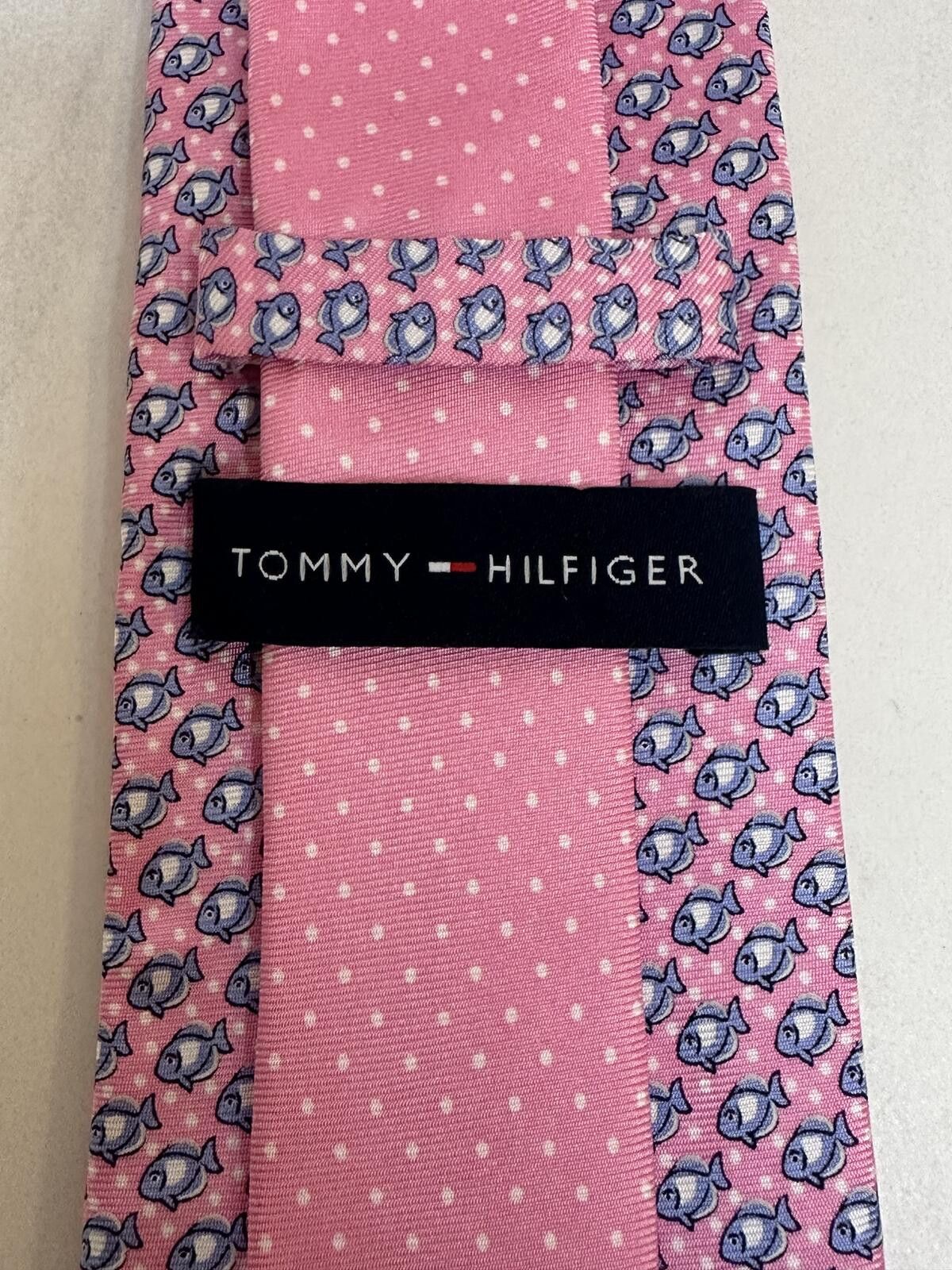 Tommy Hilfiger Tommy Hilfiger 100% silk tie pink/light blue/white geometric Size ONE SIZE - 2 Thumbnail
