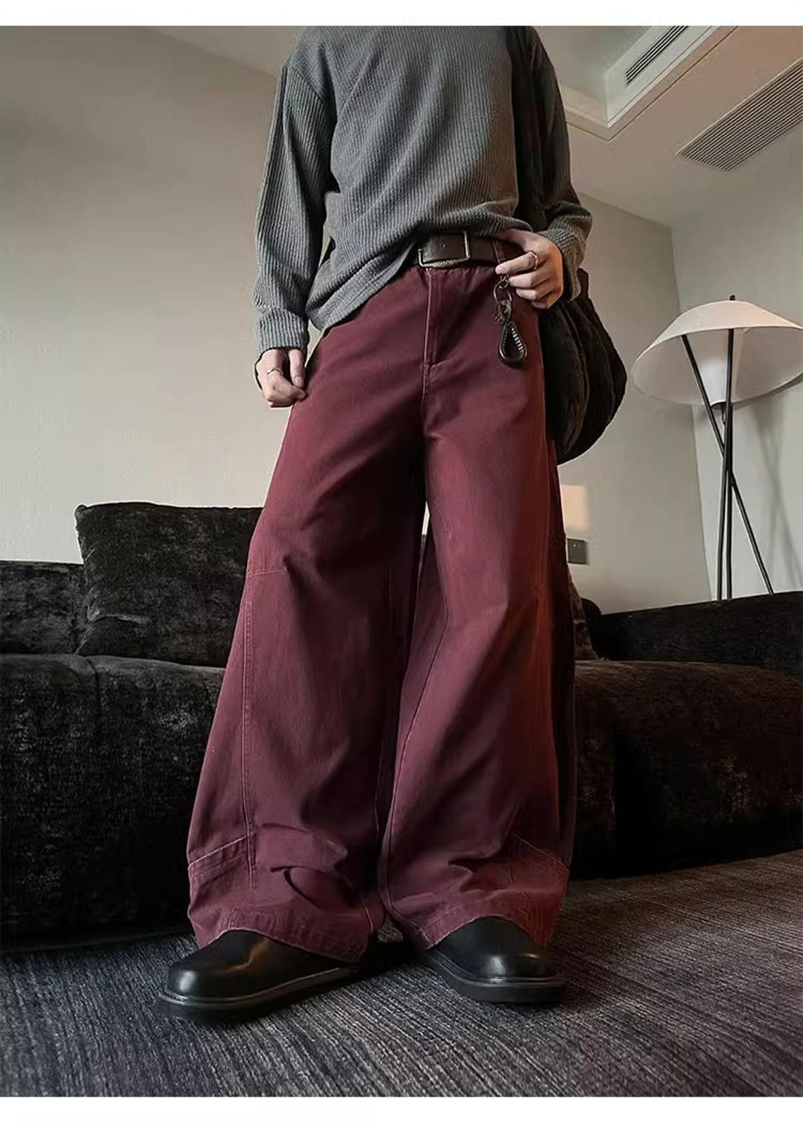 Jean Baggy Wide-Leg Burgundy Jeans Size US 33 - 4 Thumbnail
