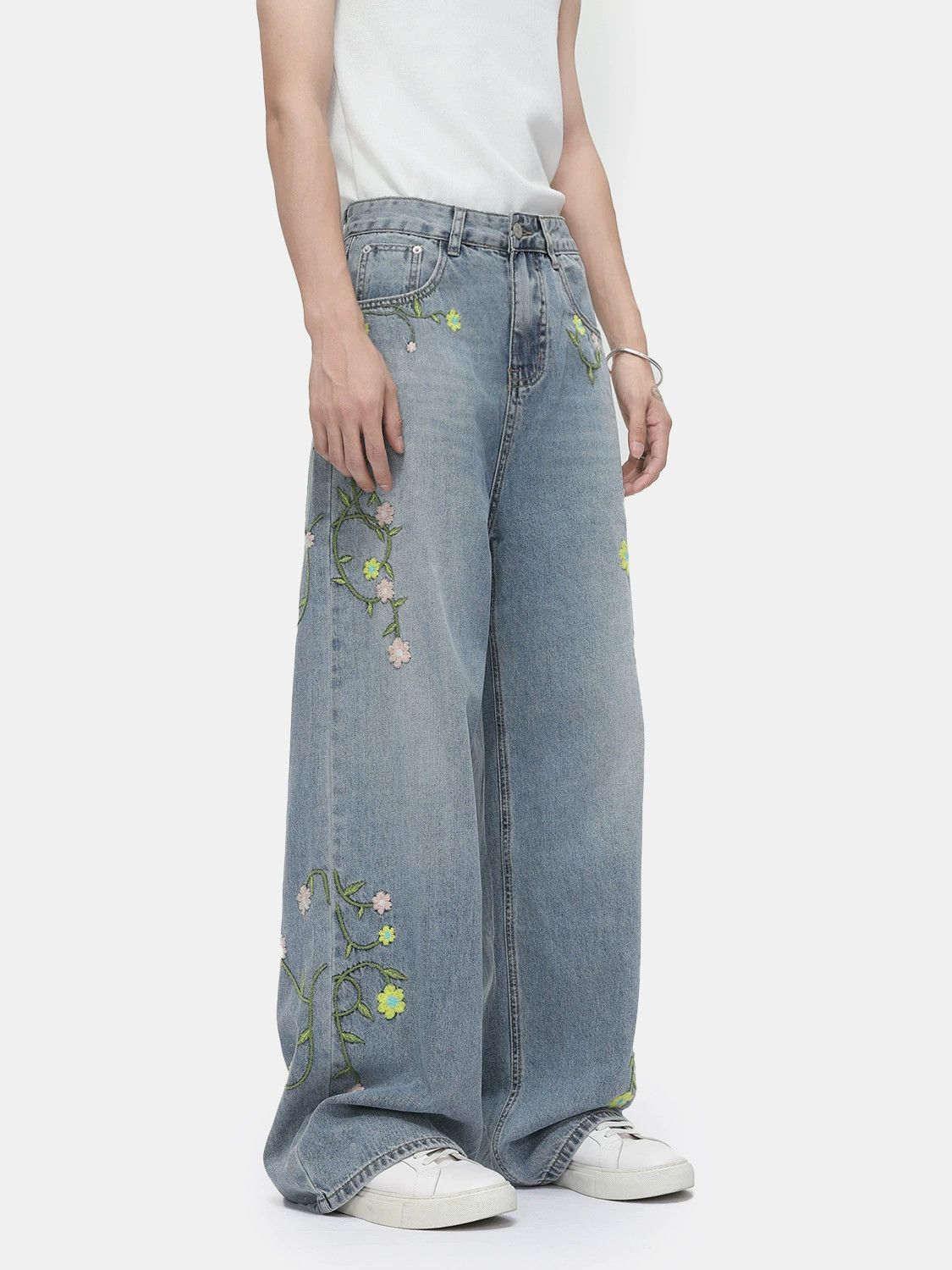 Japanese Brand × Jean Heavy floral embroidery straight-leg casual jeans Size US 32 / EU 48 - 3 Thumbnail