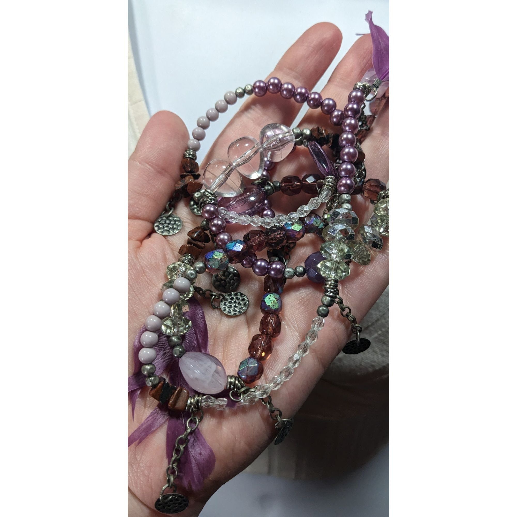 Other Bohemian Purple And Silver Tone Charm And Feather Beaded Nec Size ONE SIZE - 9 Thumbnail