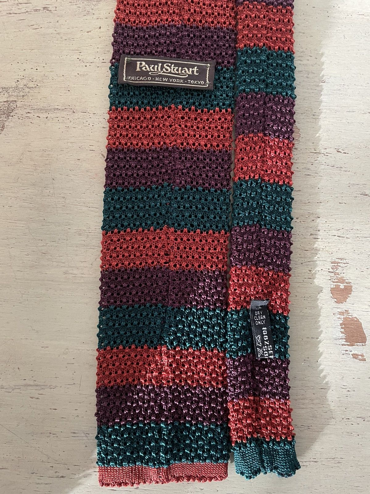 Paul Stuart Striped Silk Knit Tie Size ONE SIZE - 2 Thumbnail