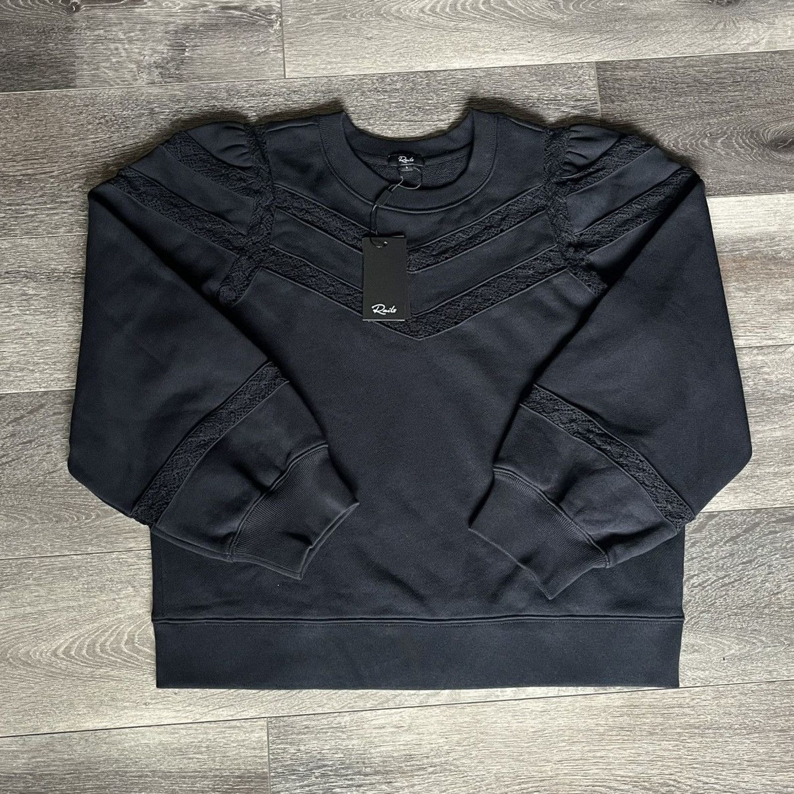 Rails New with Tags Rails Isles Lace Inset Cotton Sweatshirt Black Size L / US 10 / IT 46 - 1 Thumbnail
