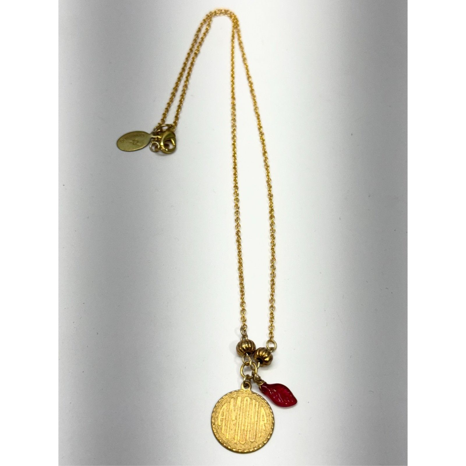 Vintage Vintage amour red glass leaf charm necklace Size ONE SIZE - 4 Thumbnail