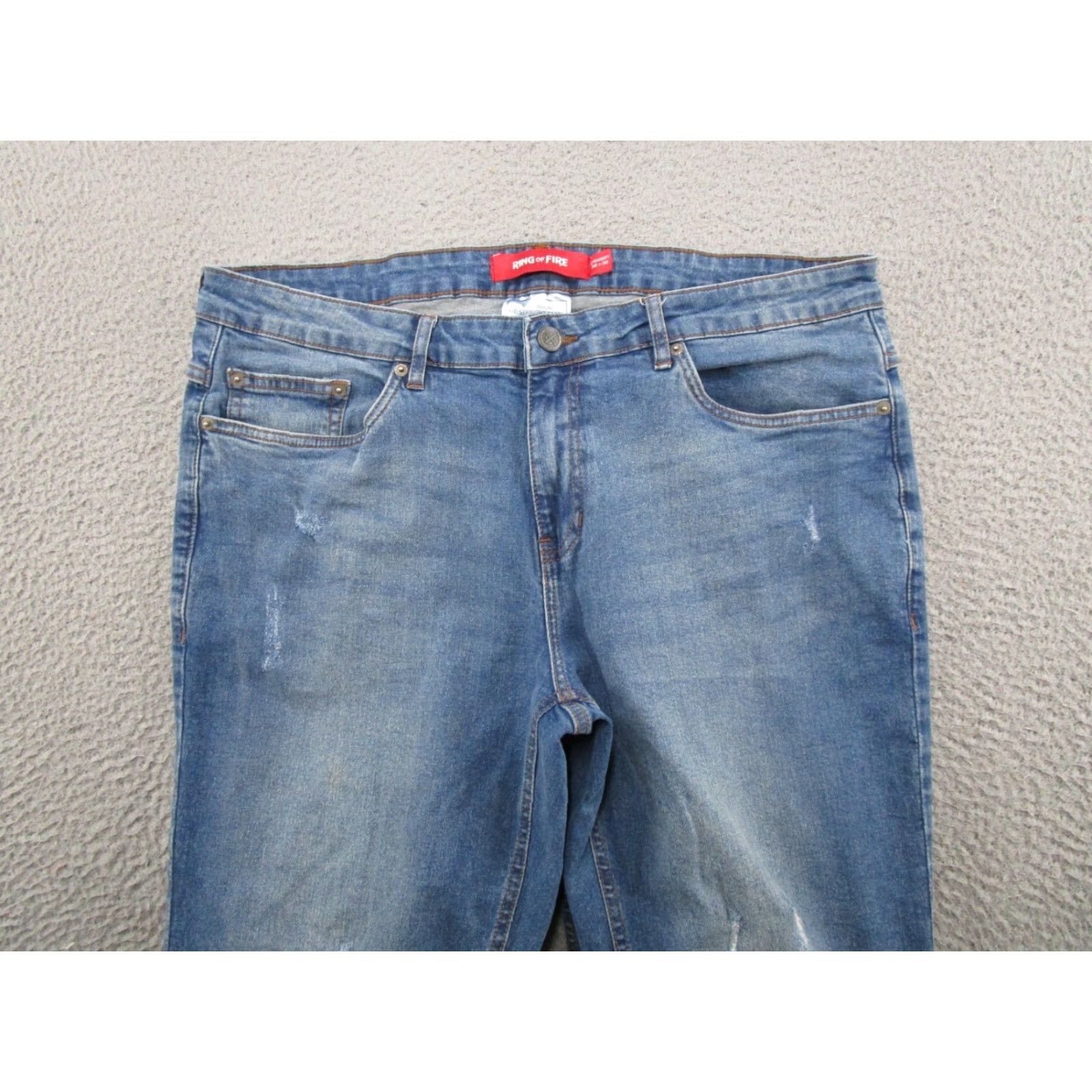 Ring Of Fire Ring Of Fire Jeans Men's Straight Taper Blue Stretch Denim Size 36x30 Distressed Size US 36 / EU 52 - 3 Thumbnail