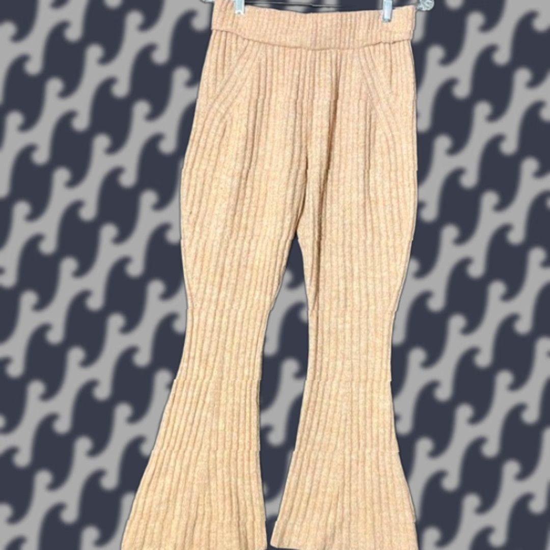 Vintage A New Day Womens Ribbed Flare Pants Tan Size Medium Knit Lounge Casual Beige 29 Cargo Size 29" - 1 Thumbnail