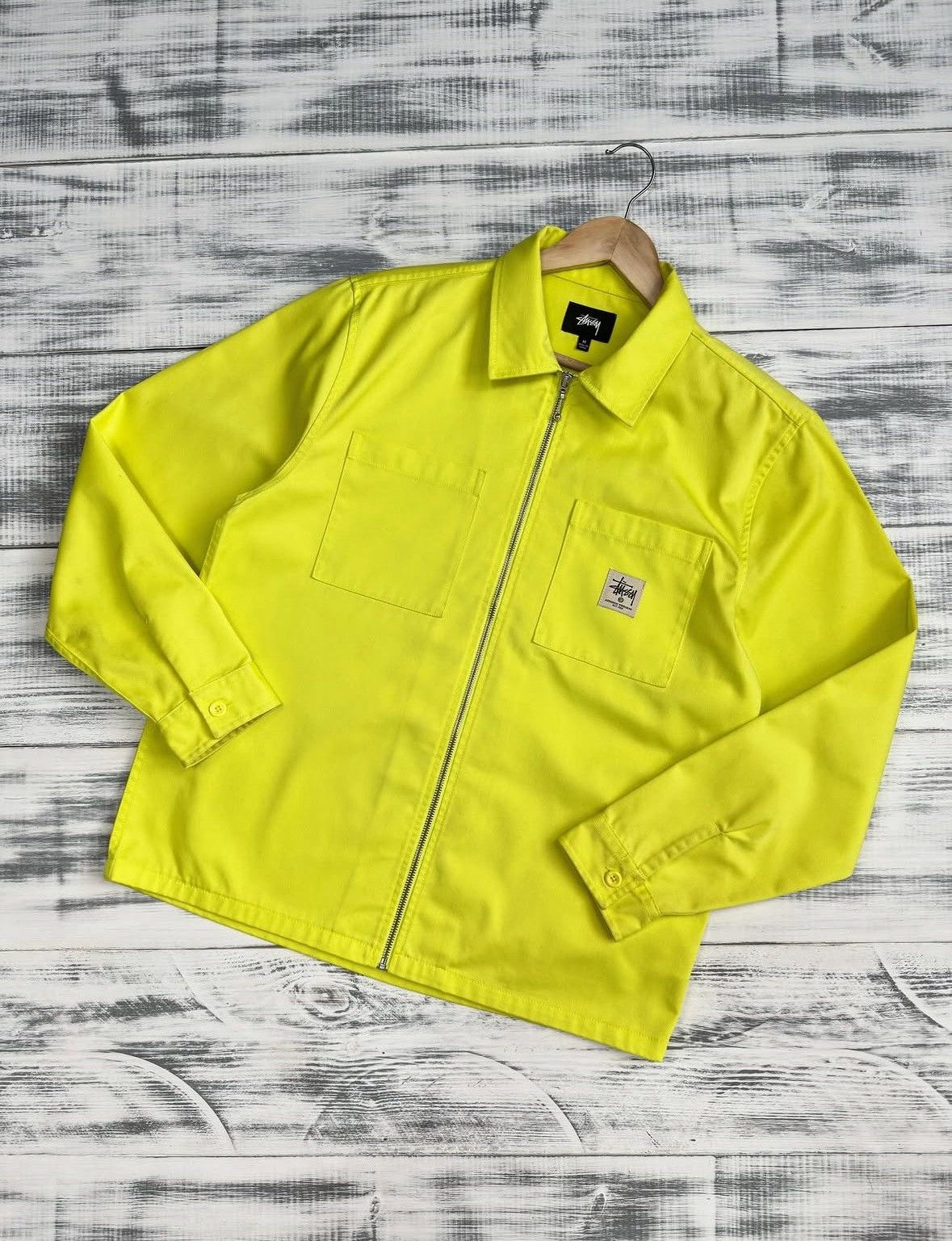 Stussy STUSSY Japan Exclusive Neon Yellow Workwear Zip Jacket Sz M Size US M / EU 48-50 / 2 - 1 Thumbnail