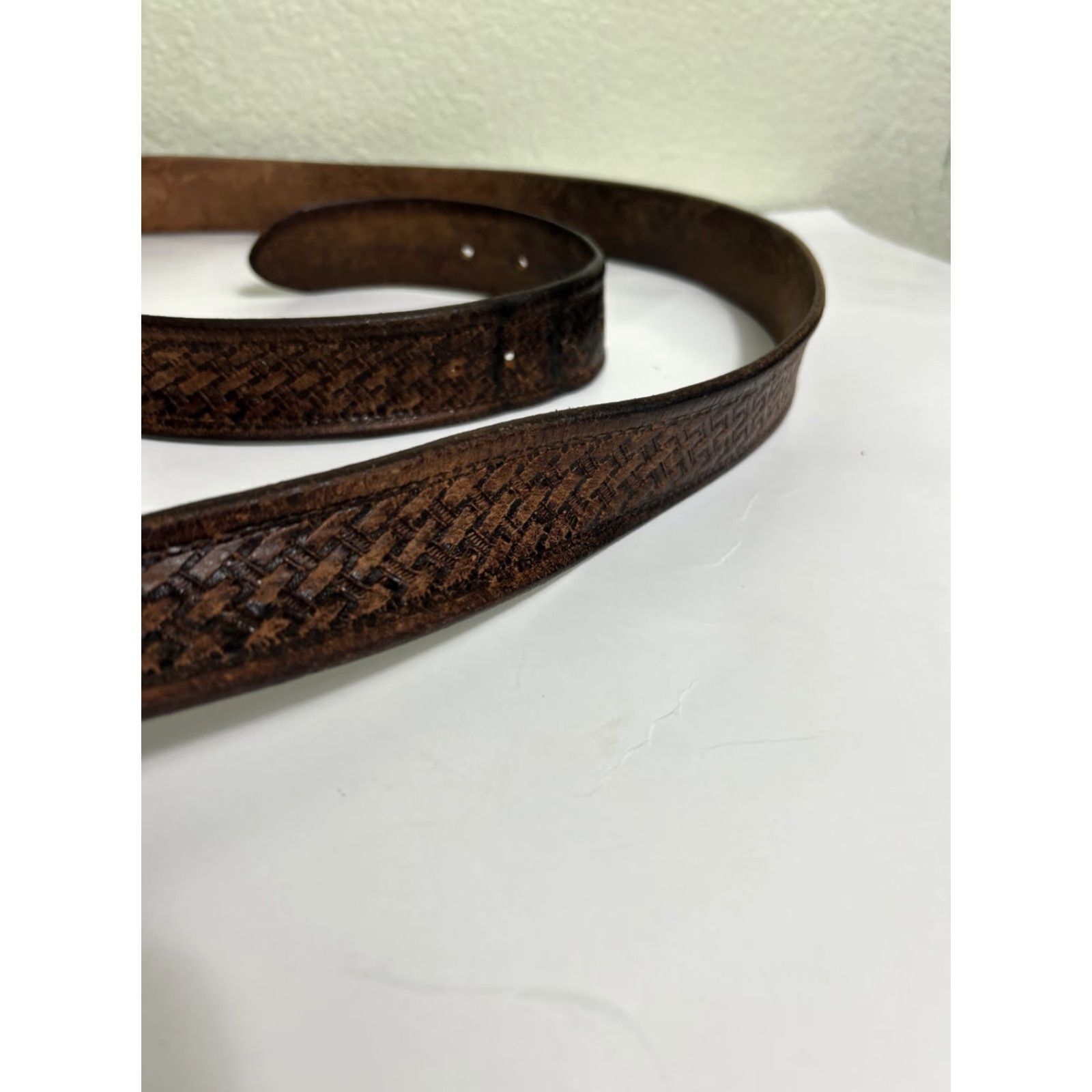 Vintage VINTAGE Brown Leather Wester Belt Mens Size 48 Unbranded Belt Men Brown Leather 48 Vintage Size ONE SIZE - 4 Thumbnail