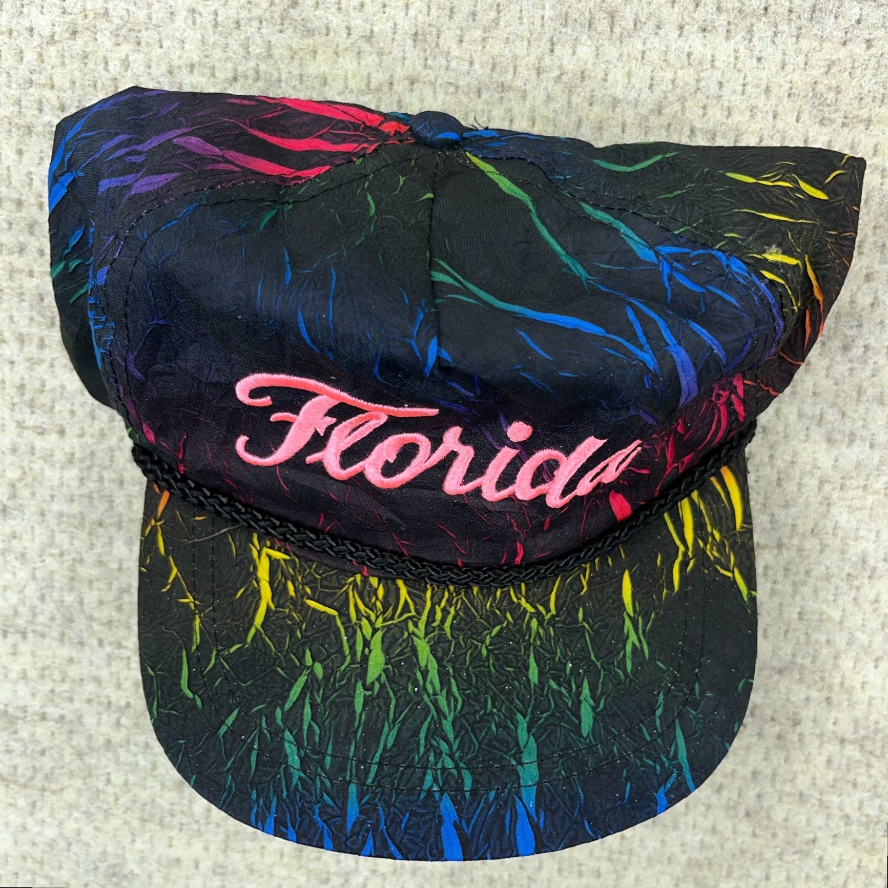 Roper VINTAGE Trucker Hat Cap SnapBack Black Neon Tie Dye Rope 90s Nylon Scrip Men One Size Adjustable Logo 80s 90s Outdoor Outdoor Mens Size ONE SIZE - 4 Thumbnail