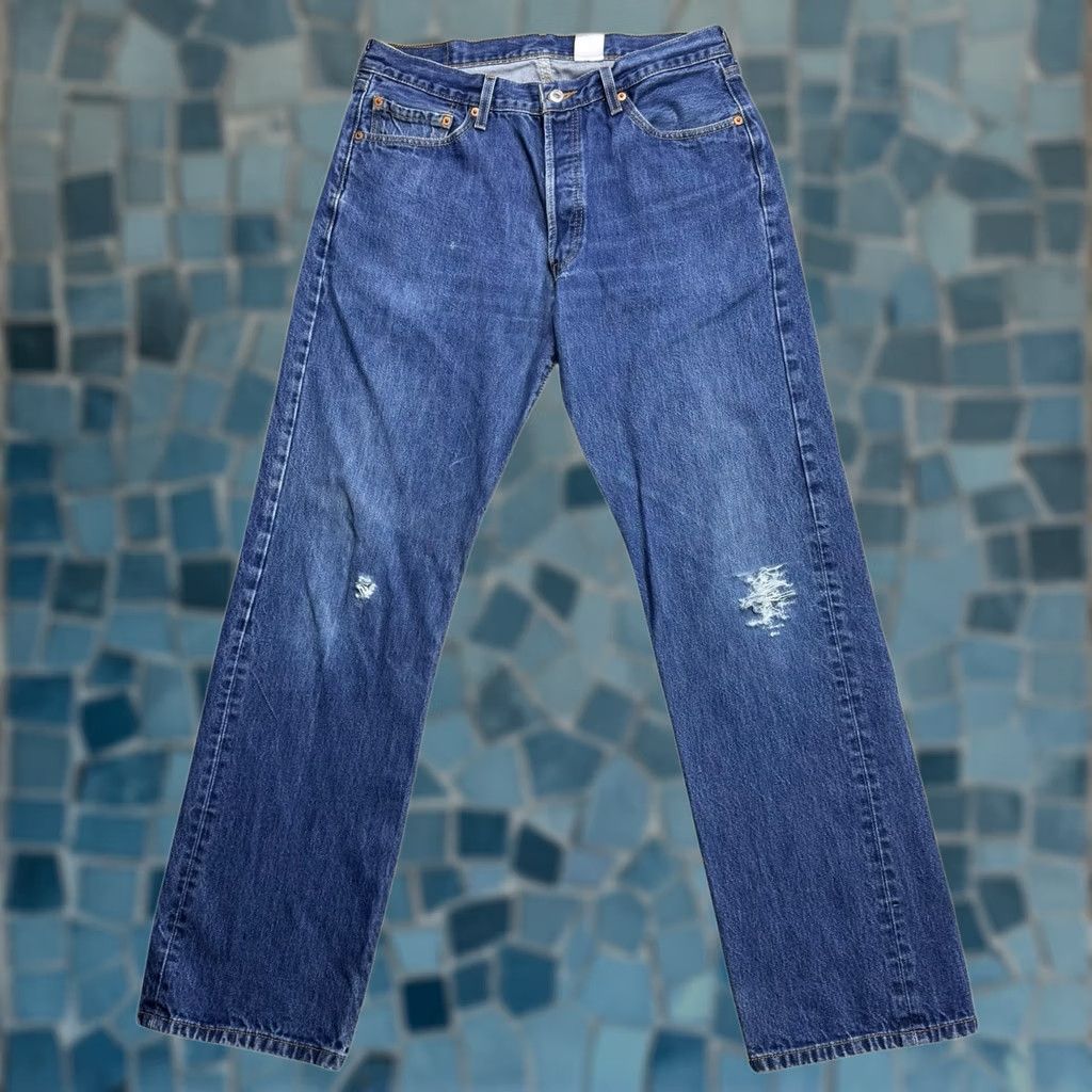 Levi's VINTAGE Levi's 501XX Jeans Men's 36x34 Straight Button Fly Distressed Grunge Blue Denim Five Pocket Jeans Mens Classic Straight Fit Size US 36 / EU 52 - 1 Thumbnail