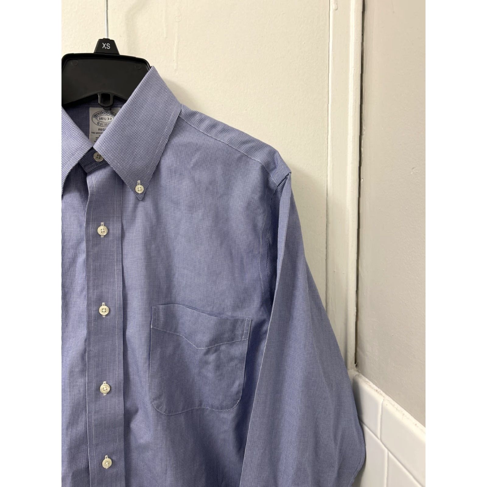 Brooks Brothers VINTAGE Brooks Brothers Original Polo Shirt Mens 14.5 Blue Houndstooth Regent Supima Button-Down Dress Shirt Mens Size US M / EU 48-50 / 2 - 4 Thumbnail