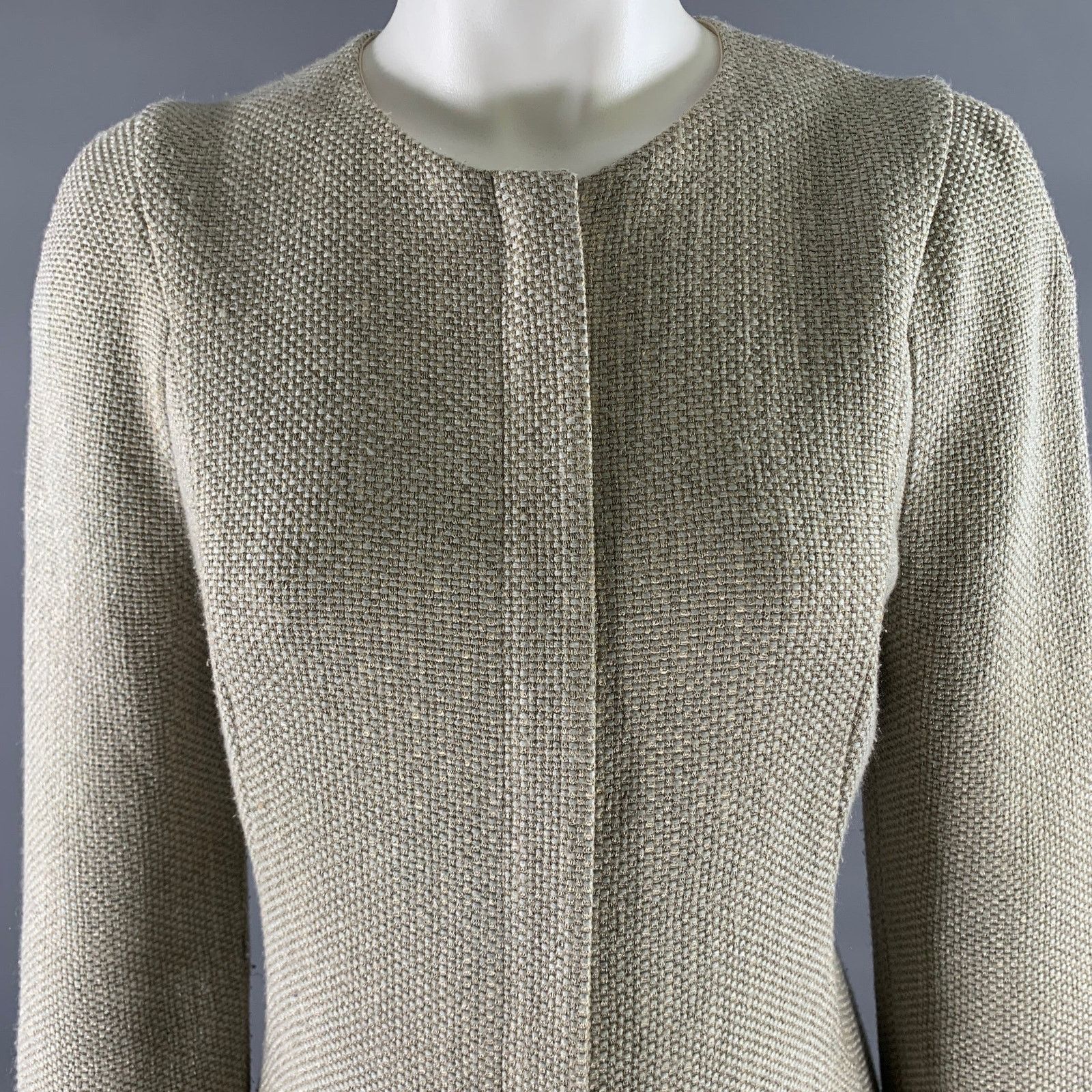Giorgio Armani GIORGIO ARMANI Grey Gold Polyester Collarless Zip Jacket Size S / US 4 / IT 40 - 2 Thumbnail