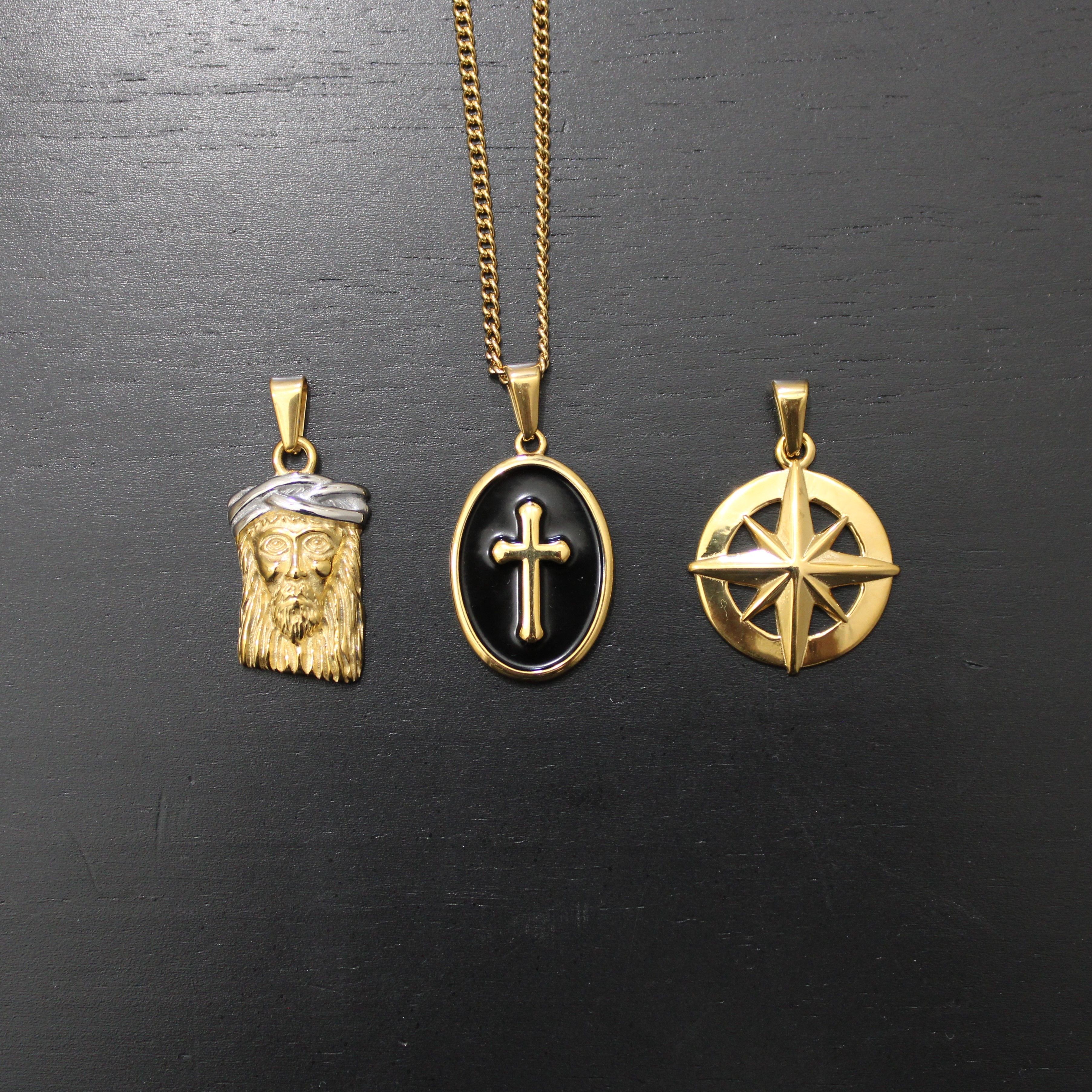 Gold Chain x Jewelry Gold Pendant Set - Cross Jesus Piece Northstar, Men's