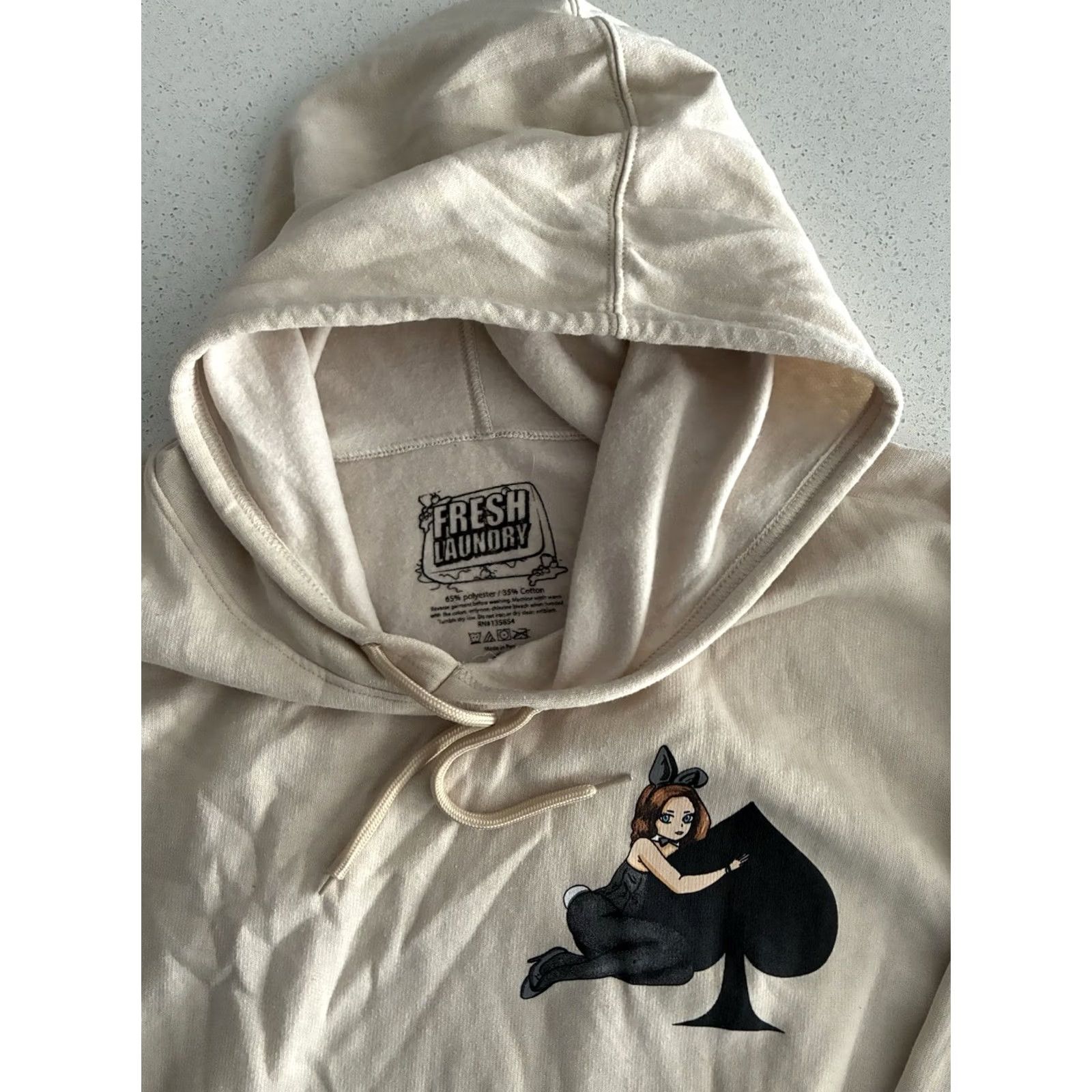 Vintage Fresh Laundry Hoodie Men 2XL Beige Logo Graphic Print Hooded Pullover Size US XXL / EU 58 / 5 - 2 Thumbnail