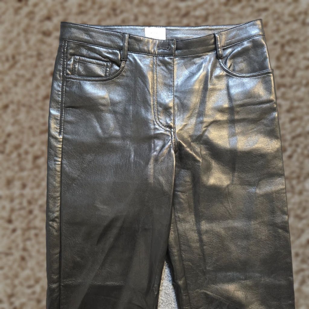 Vintage Wilfred Pants Womens Small Black Faux Leather Straight Leg Stretch Ankle 90s Biker City Capsule Mens? Size 28" / US 6 / IT 42 - 1 Thumbnail
