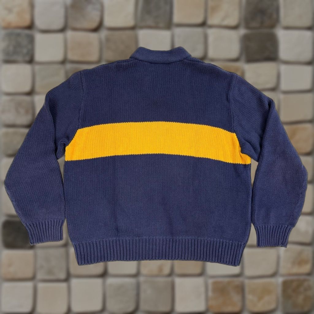 Polo Ralph Lauren Polo Sport Ralph Lauren Men's V-Neck Knit Polo Sport Ralph Lauren Sweater XL Navy Stripe 90s Vintage Pullover Sweatshirt Womens Mens? Size US XL / EU 56 / 4 - 1 Thumbnail