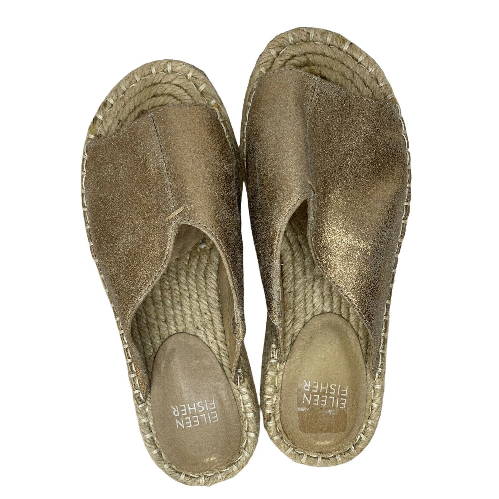 Eileen Fisher EILEEN FISHER Gold Metallic Suede Espadrille Sandal 5.5 Size US 5.5 / IT 35.5 - 2 Thumbnail