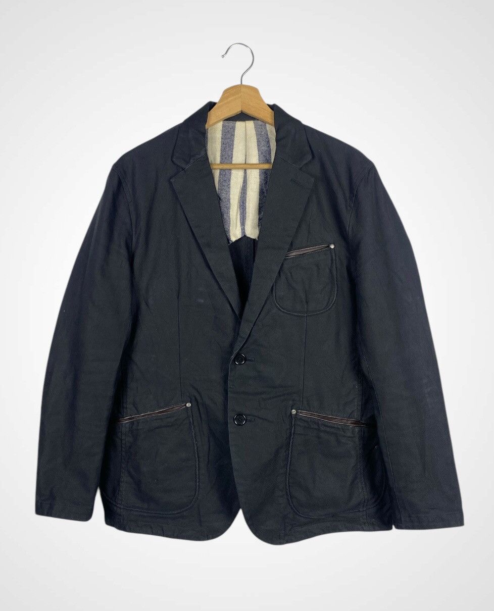 Japanese Brand A02 Gloster Vintage Denim + Leather Blazer Size US L / EU 52-54 / 3 - 1 Thumbnail
