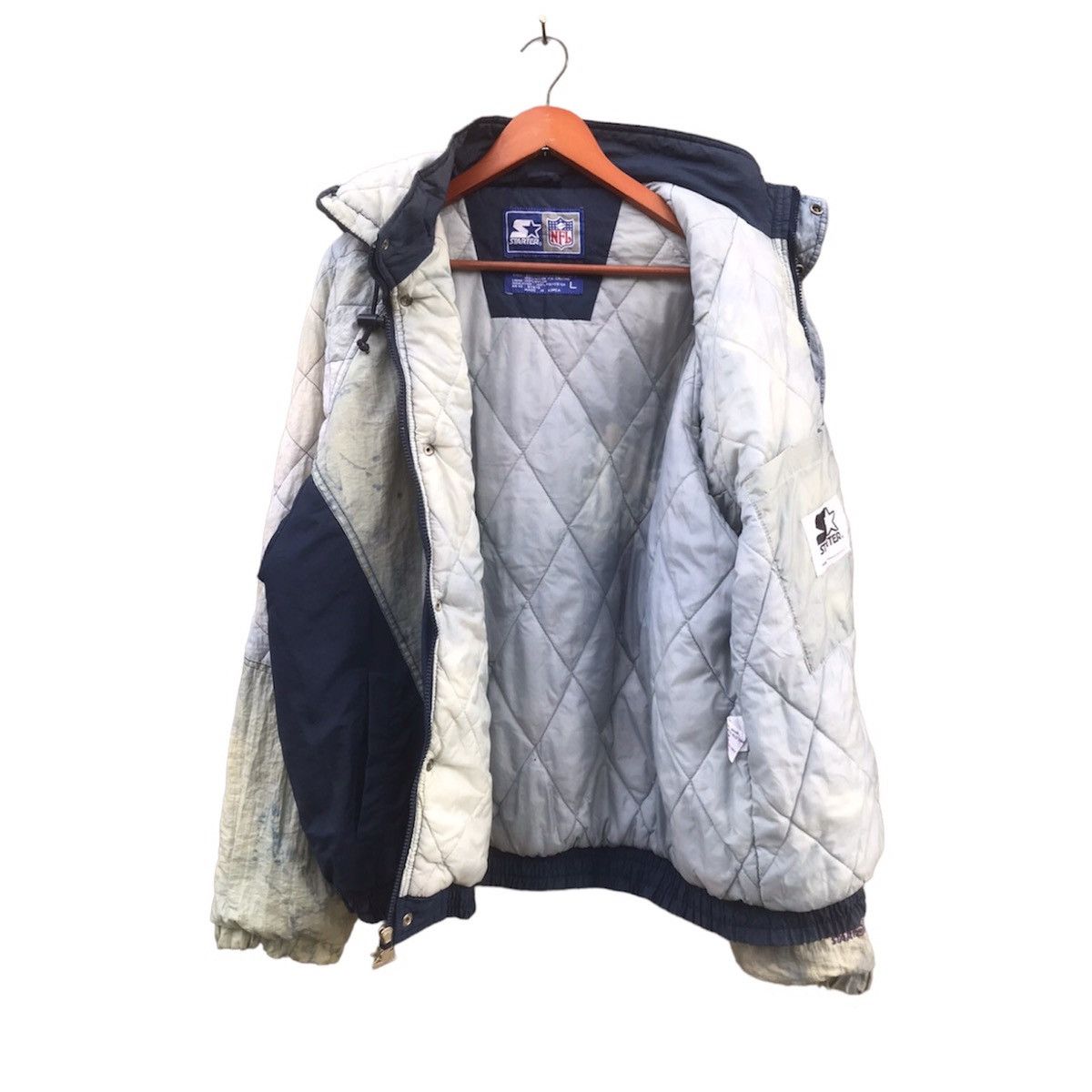 NFL 90s Starter Dallas Cowboys Acid Wash Silver Diamond Puffer Size US L / EU 52-54 / 3 - 3 Thumbnail