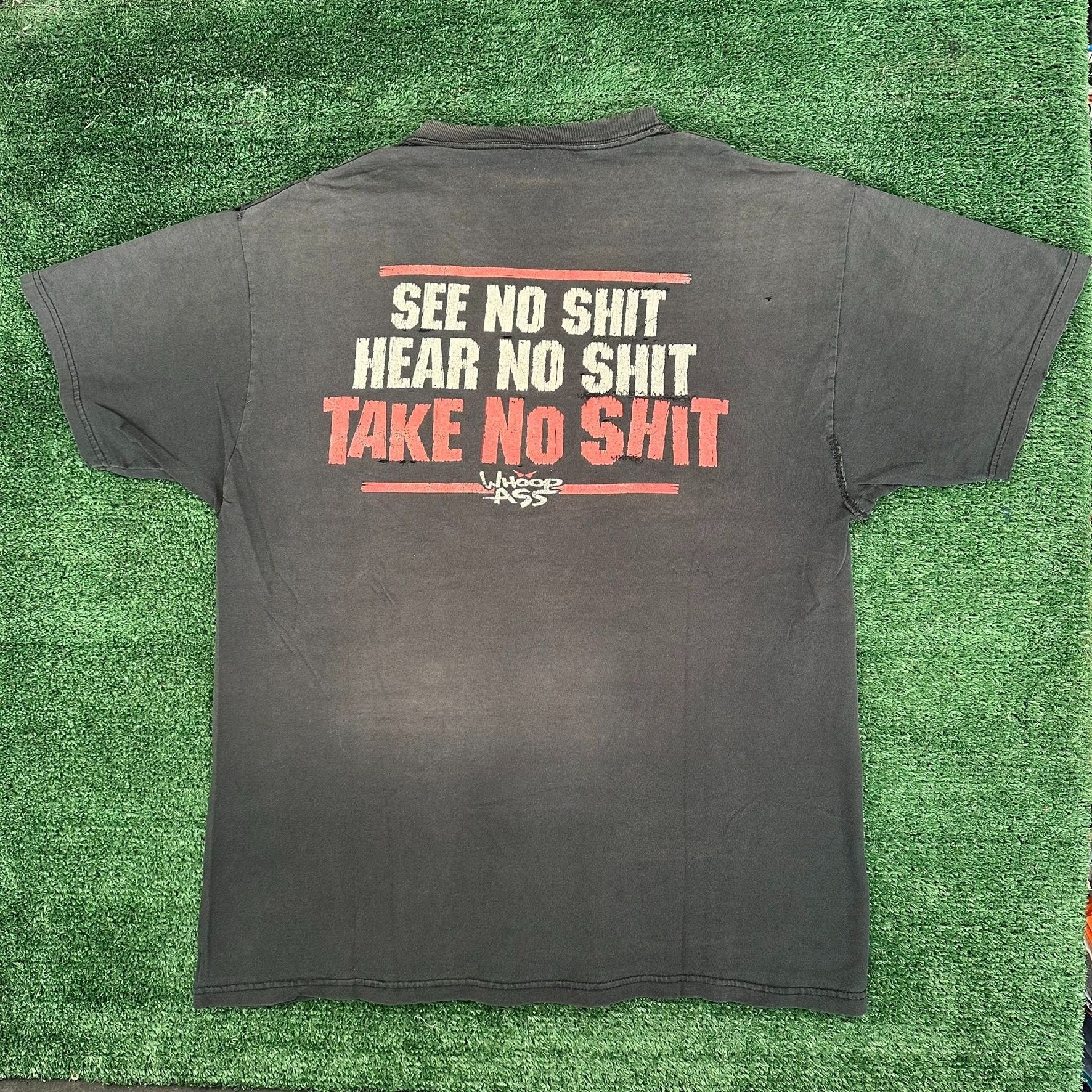 Hanes Vintage 90s Whoop Ass T-Shirt Faded Black Distressed Boxy L Size US L / EU 52-54 / 3 - 1 Thumbnail