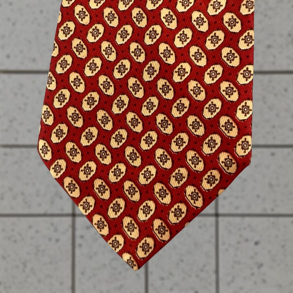 Arrow VINTAGE Arrow USA NeckTie Geometric Rockabilly Foulard Wide Swing Tie 4x50" Silk Rayon Red Orange Yellow One Size Men Tie Size ONE SIZE - 1 Thumbnail