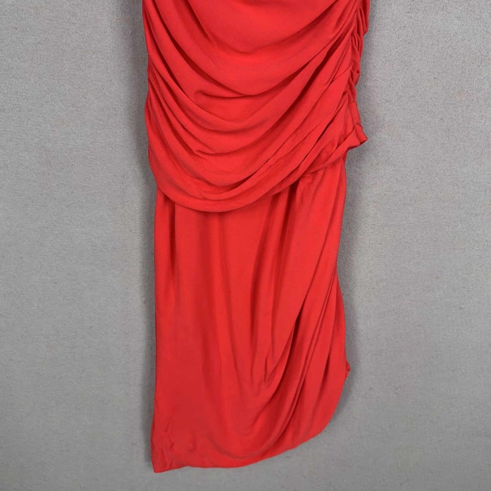 Halston Halston Heritage Dress Womens 2 Red One Shoulder Ruched Asymmetrical Cocktail Size XS / US 0-2 / IT 36-38 - 3 Thumbnail