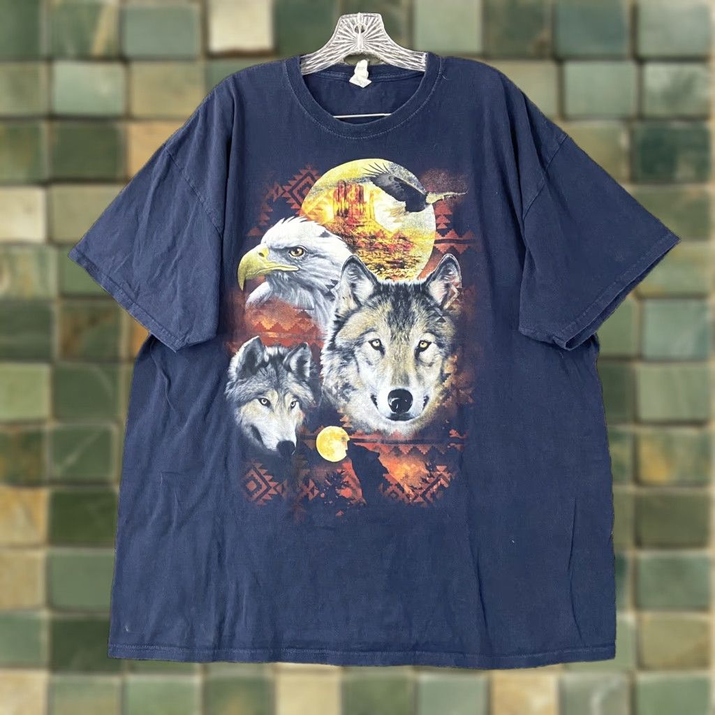 Jerzees VINTAGE Jerzees HiDensi-T Men’s T-Shirt 2XL Blue Wolf Bald Eagle Desert Outdoor Graphics Mens Size US XXL / EU 58 / 5 - 1 Thumbnail