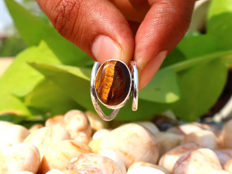 Handmade Tiger's Eye Ring, 925 Silver Ring, Handmade Yellow Gemstone Size ONE SIZE - 6 Thumbnail