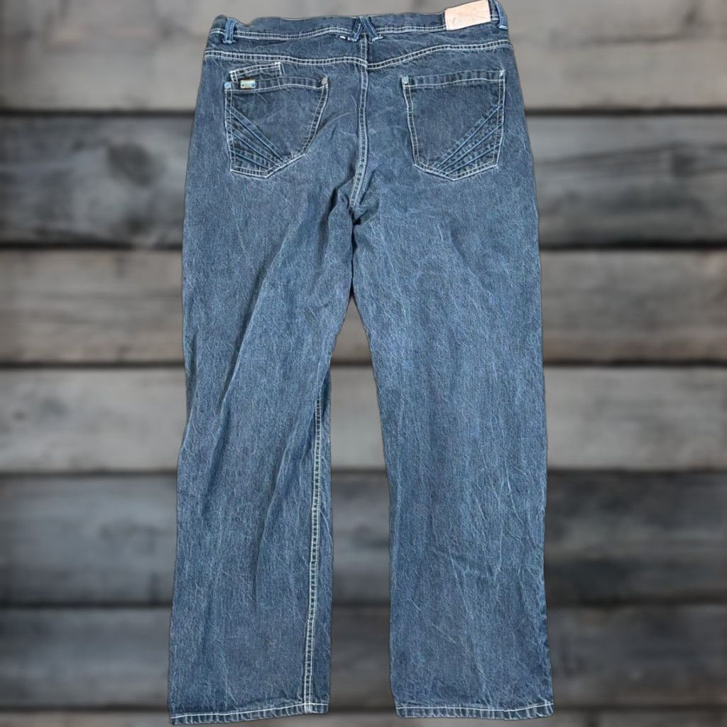 VINTAGE Akademiks Jeans Men's 38 x 30 Blue Denim High Rise Relaxed Straight 90s Hip Hop Baggy Loose Fit 5-Pocket Zip Fly