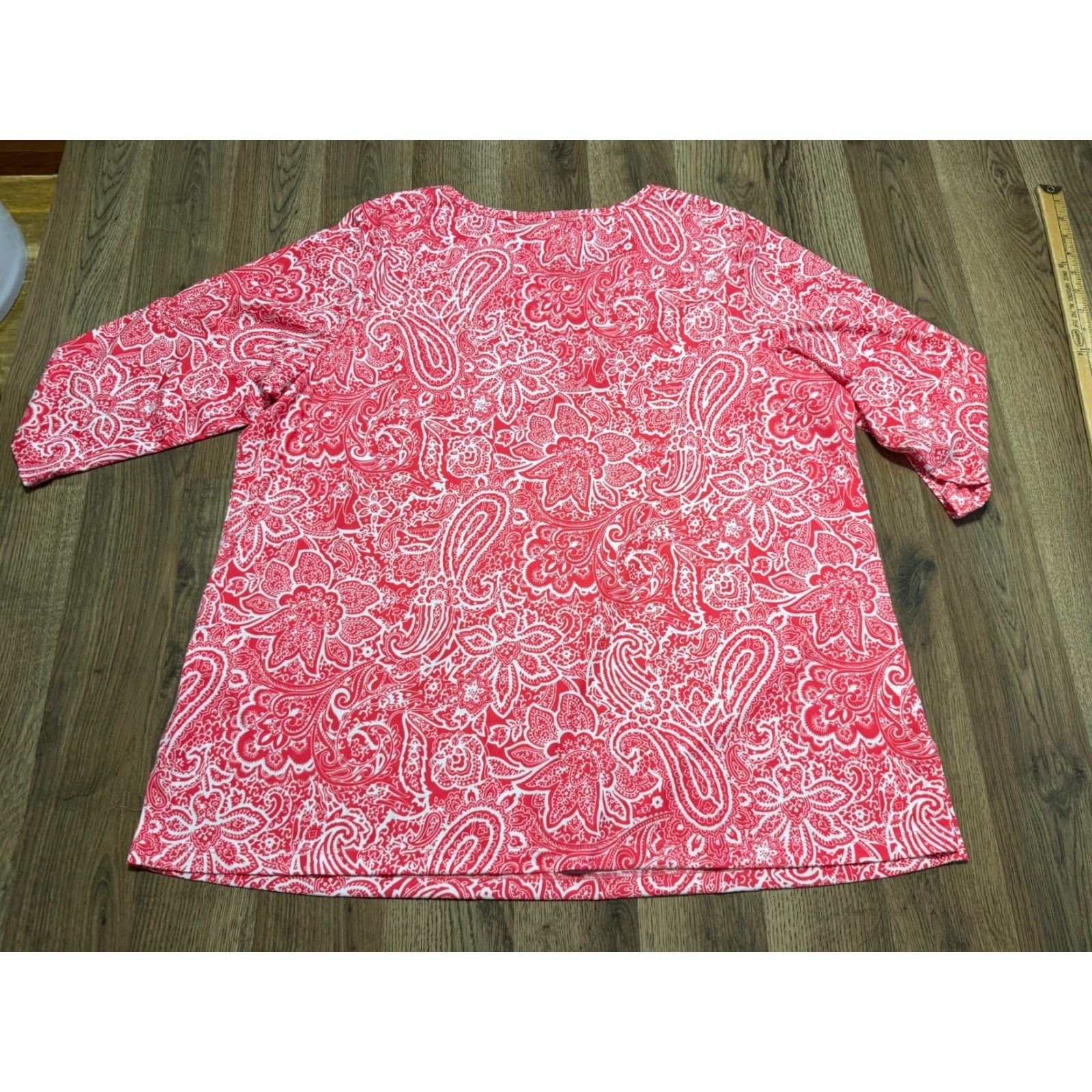Vintage Emily Daniels Shirt Women's Plus Size 1X Red White Floral Paisley 3/4 Sleeve Size XL / US 12-14 / IT 48-50 - 2 Thumbnail