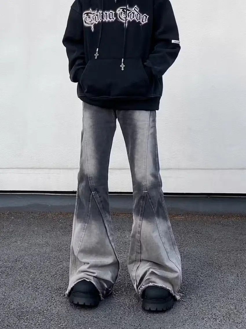 Designer × Japanese Brand Gray faded washed baggy flared jeans Size US 32 / EU 48 - 4 Thumbnail