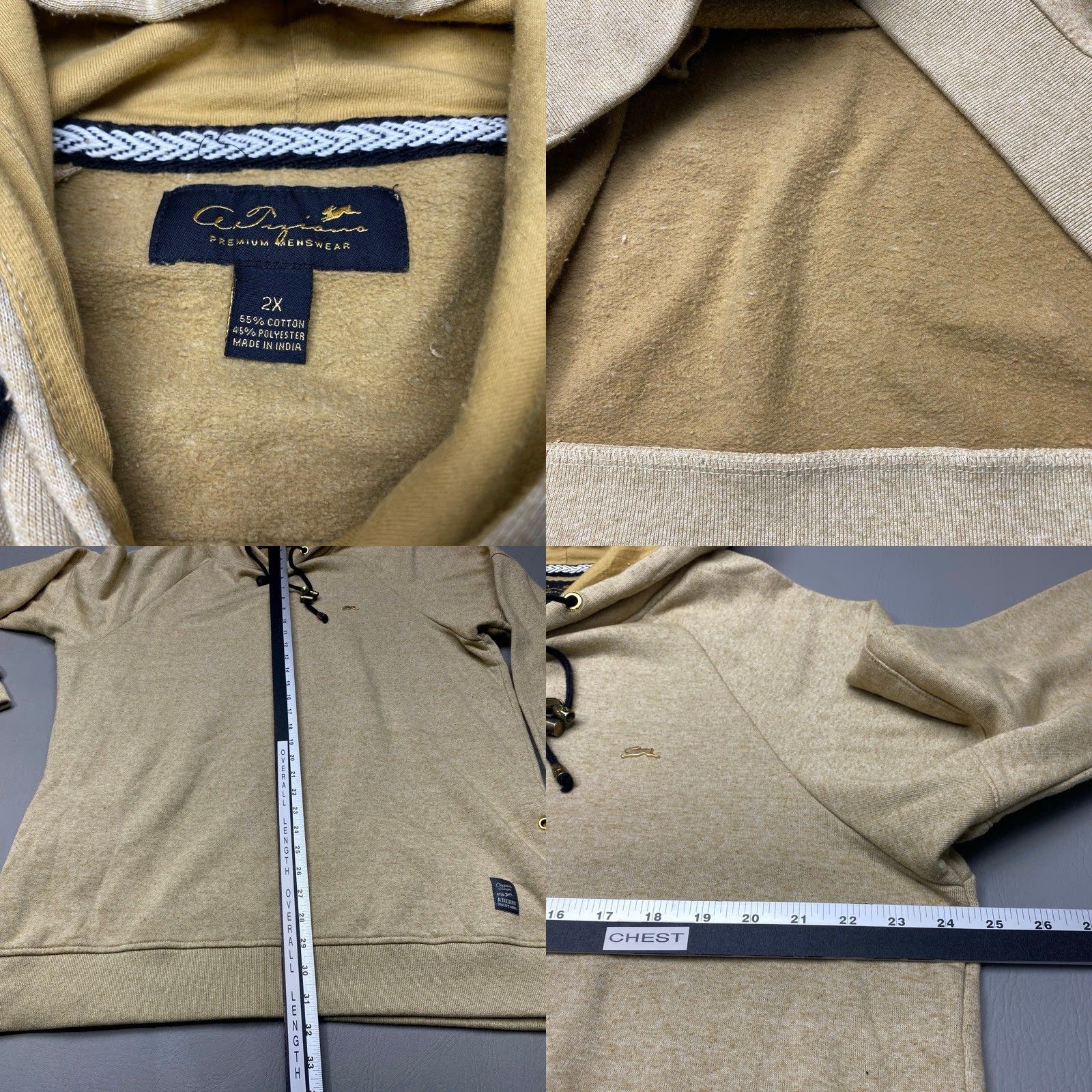 Vintage A Tiziano Hoodie Mens 2XL Beige Pullover Sweatshirt Pockets Heavyweight Size XXL / US 16-18 / IT 52-54 - 8 Thumbnail