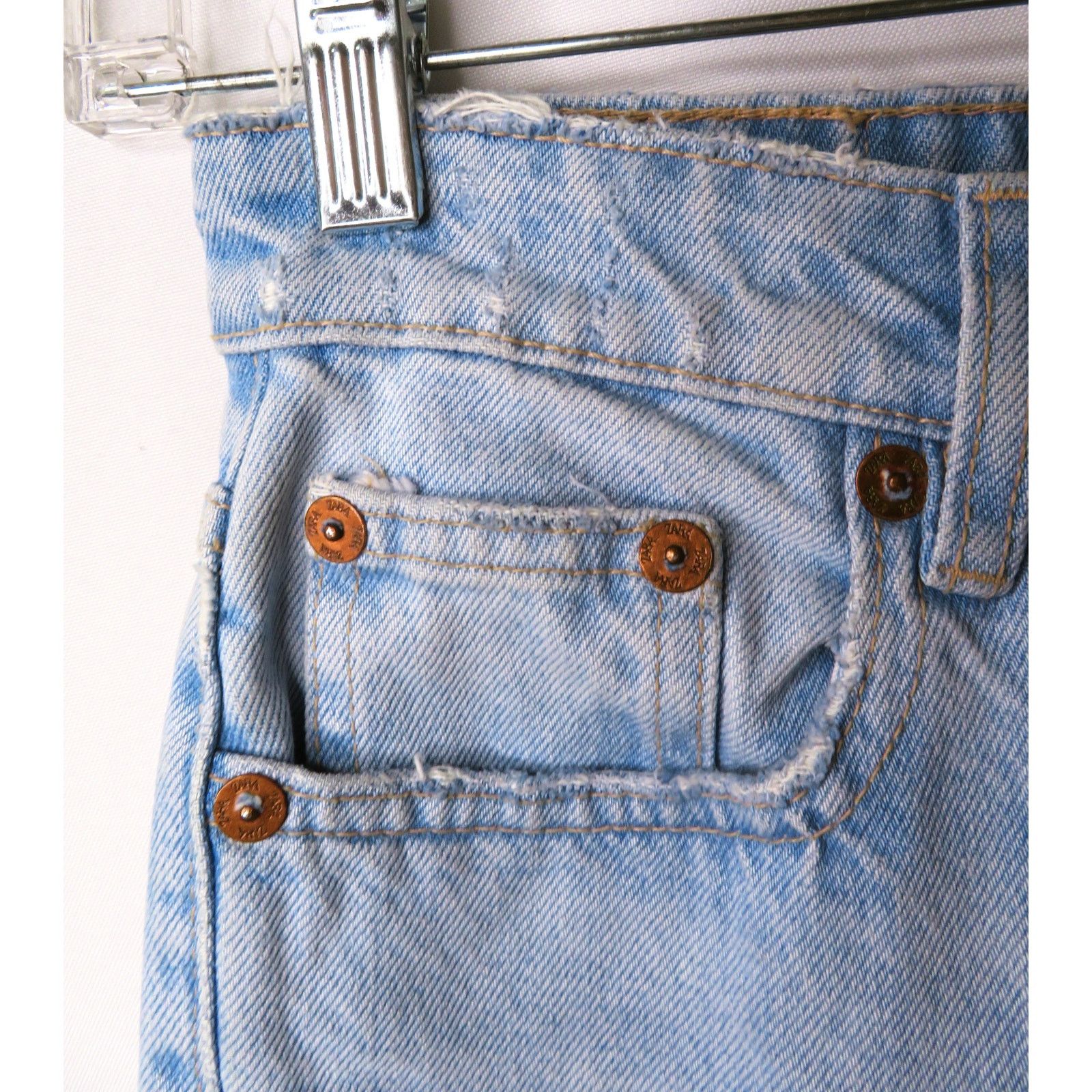 Zara New ZARA Blue Denim Mid-Rise Straight Leg Distressed Jeans Size 26" / US 2 / IT 38 - 4 Thumbnail